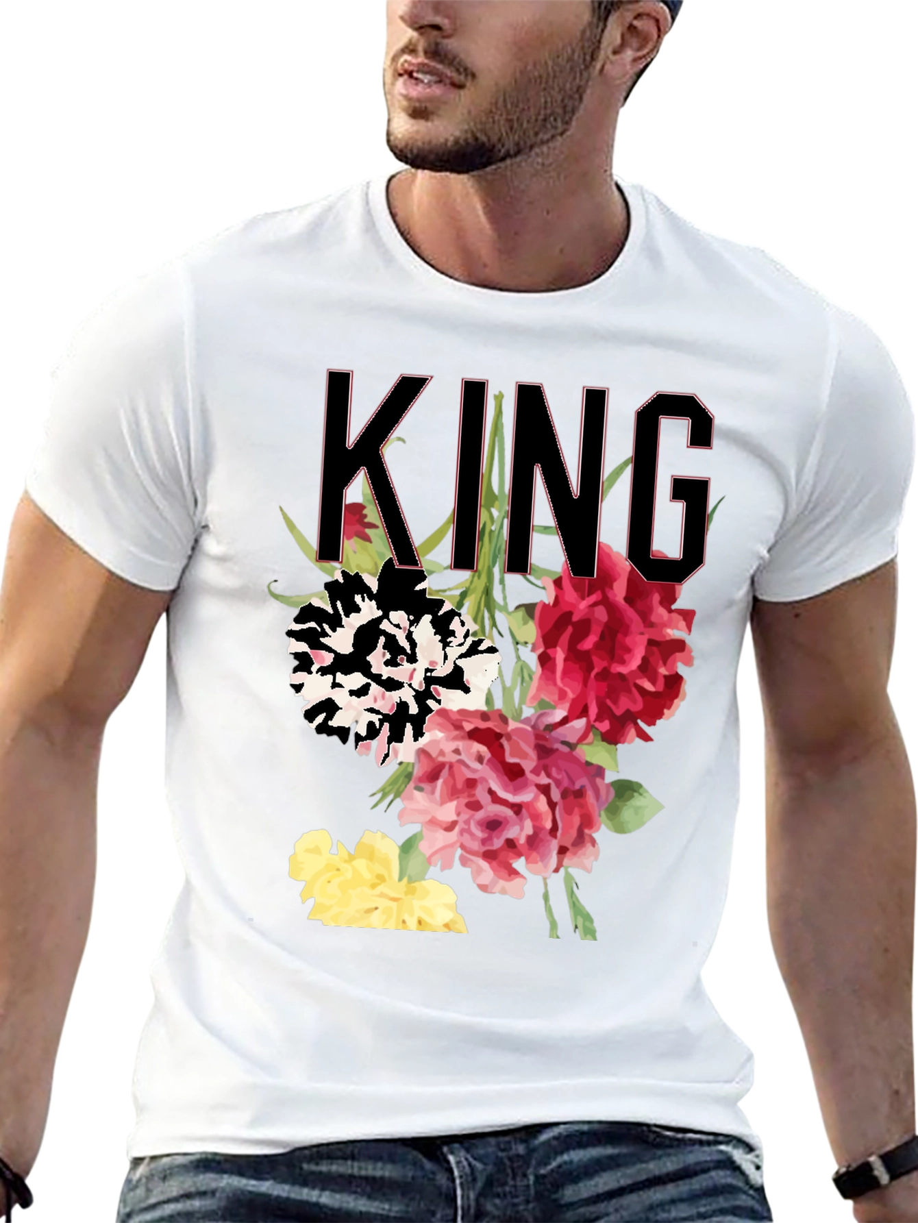 Floral King Graphic Tee - Stylish Mens T-Shirt