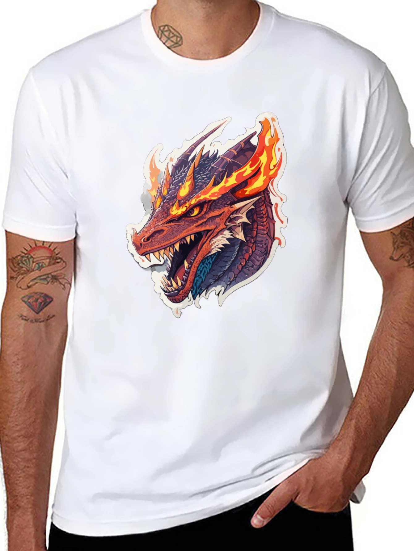 Fiery Dragon Graphic Tee - Mens Black T-Shirt