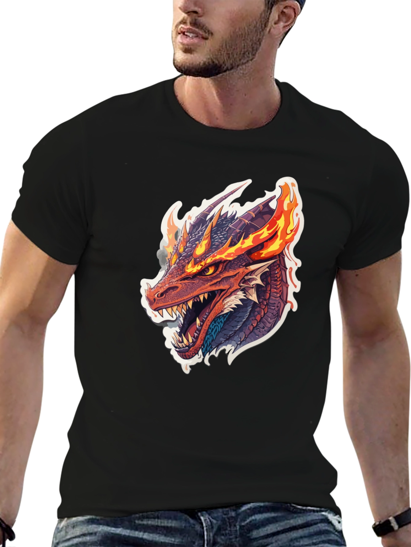 Fiery Dragon Graphic Tee - Mens Black T-Shirt