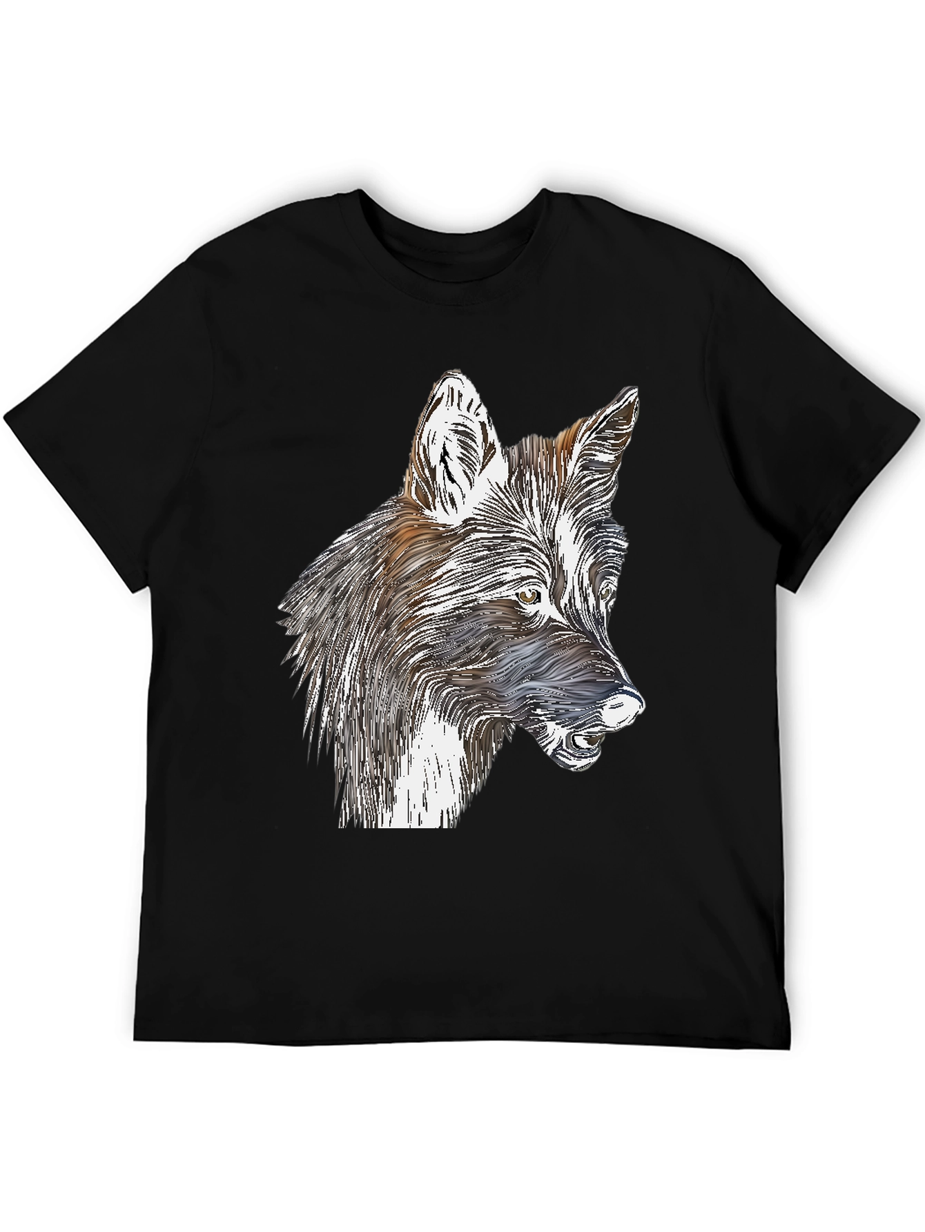 Stylized Wolf Graphic Print Black T-Shirt