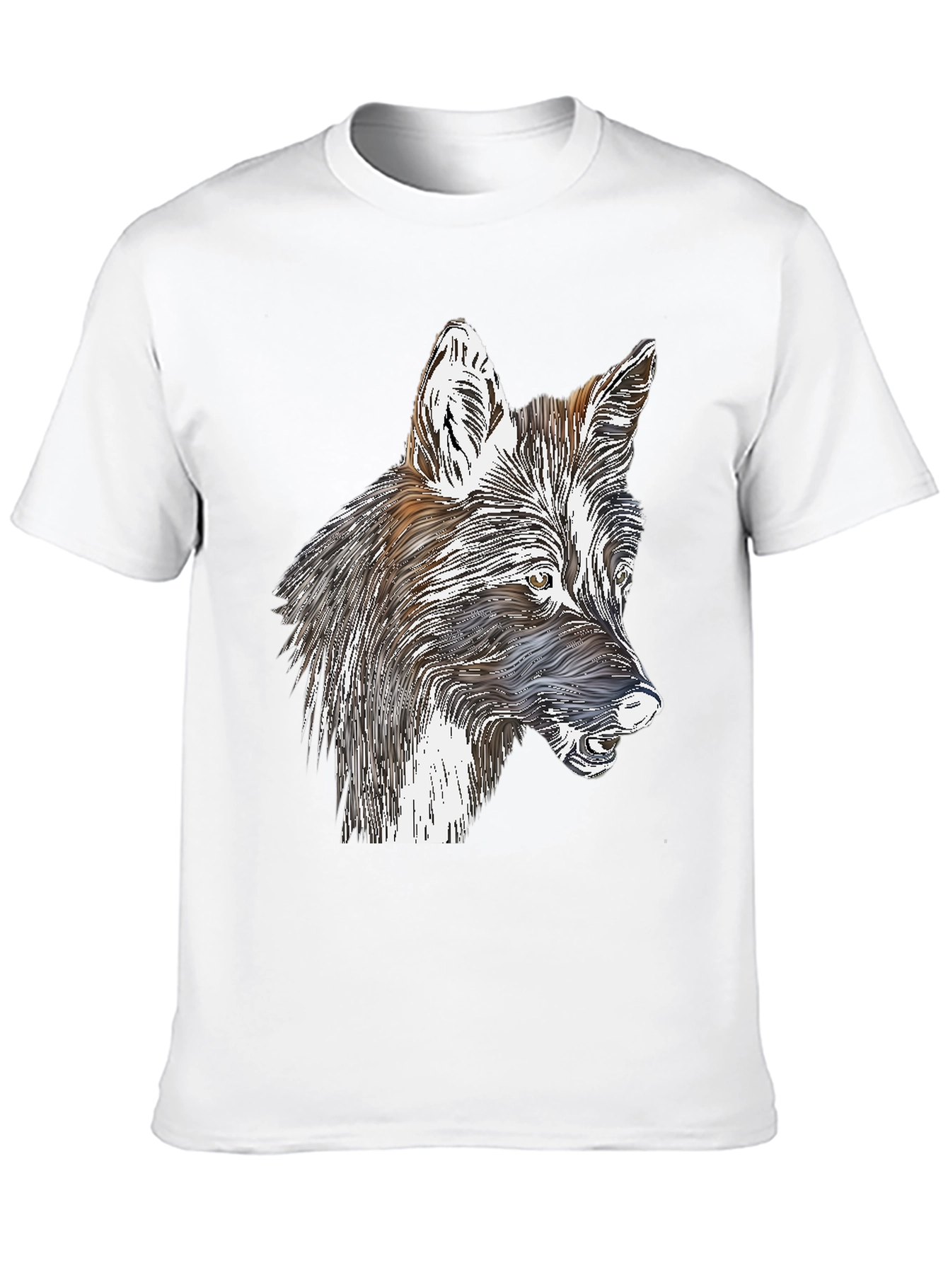 Stylized Wolf Graphic Print Black T-Shirt