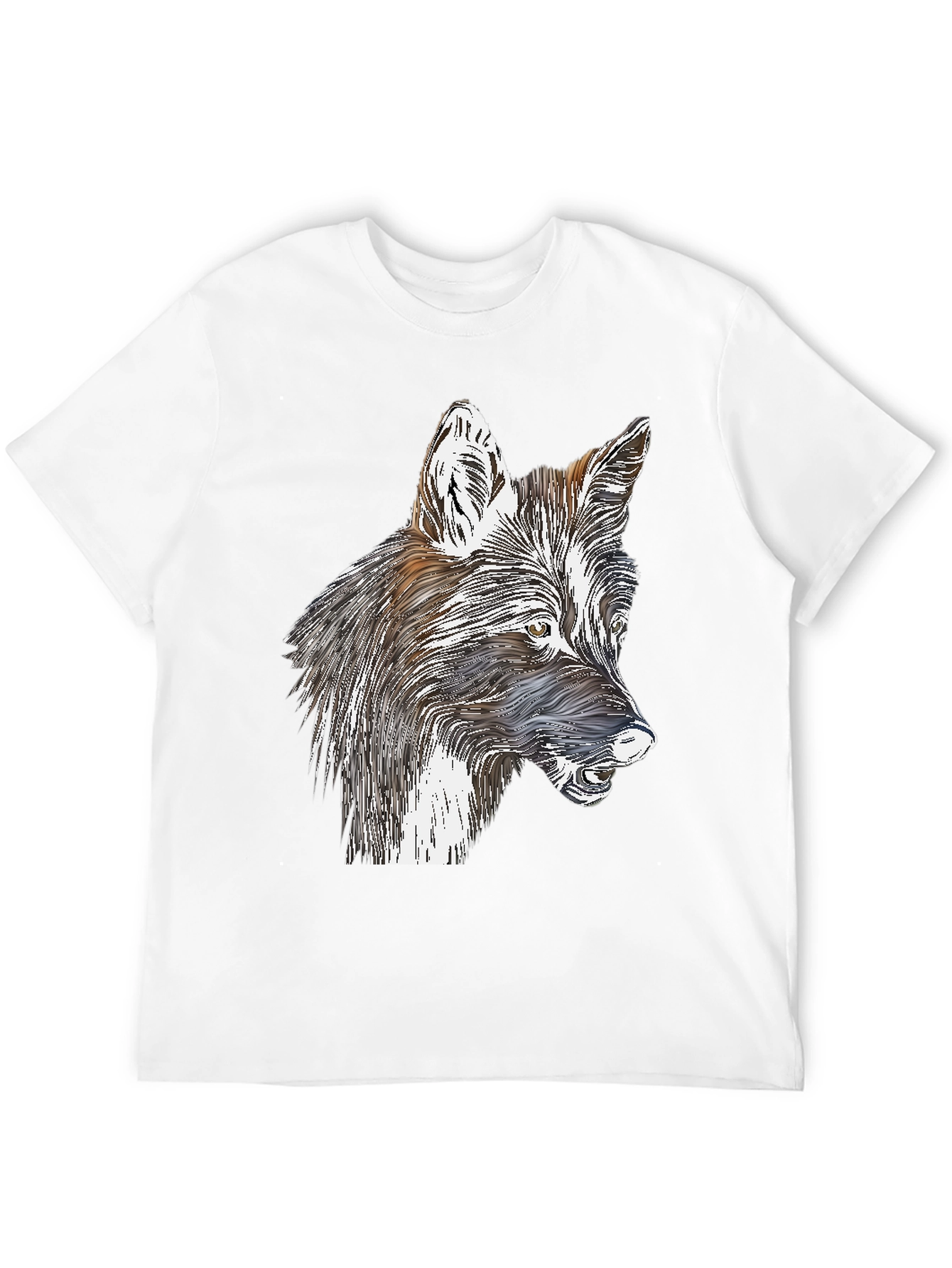 Stylized Wolf Graphic Print Black T-Shirt