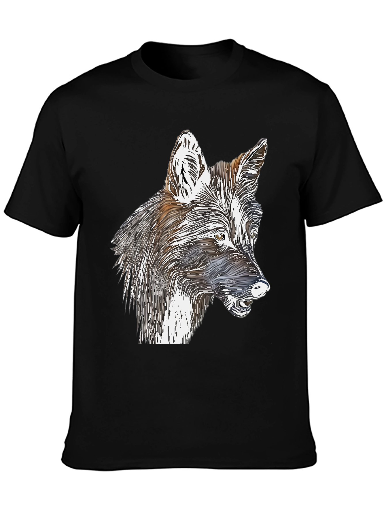 Stylized Wolf Graphic Print Black T-Shirt