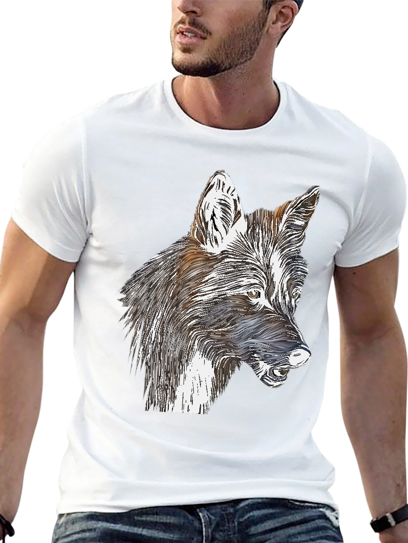 Stylized Wolf Graphic Print Black T-Shirt
