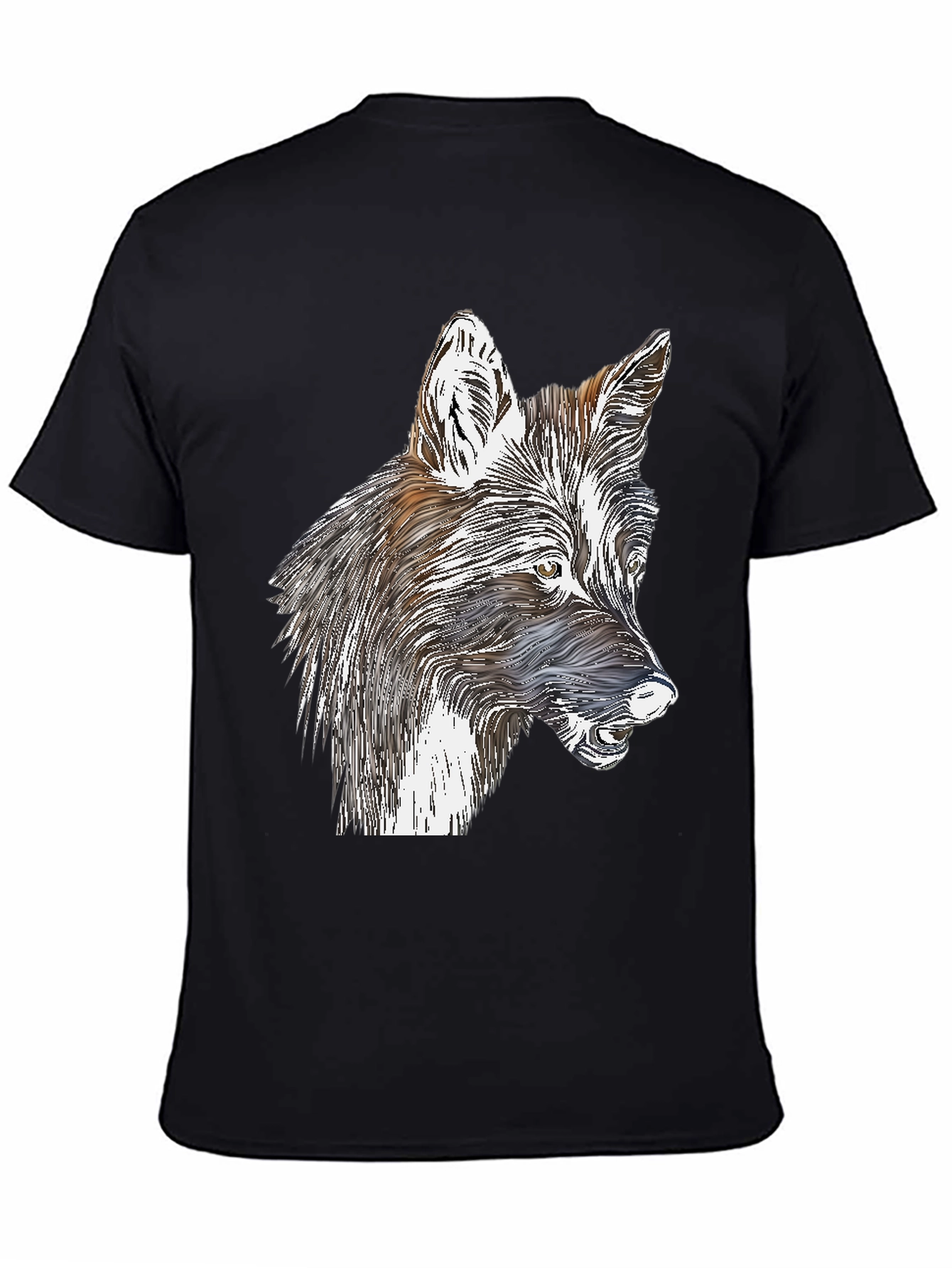 Stylized Wolf Graphic Print Black T-Shirt