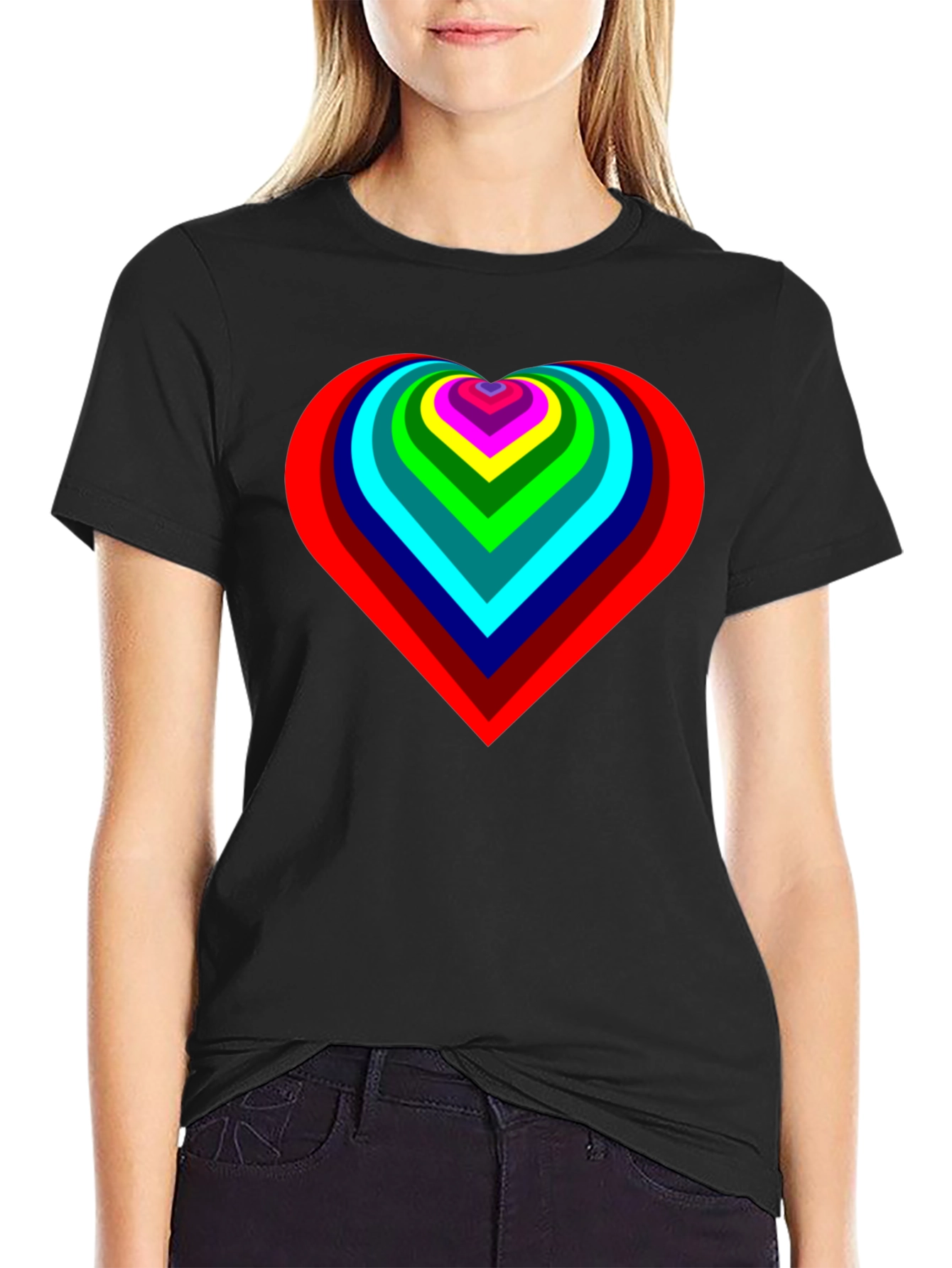 Rainbow Heart Graphic Black T-Shirt