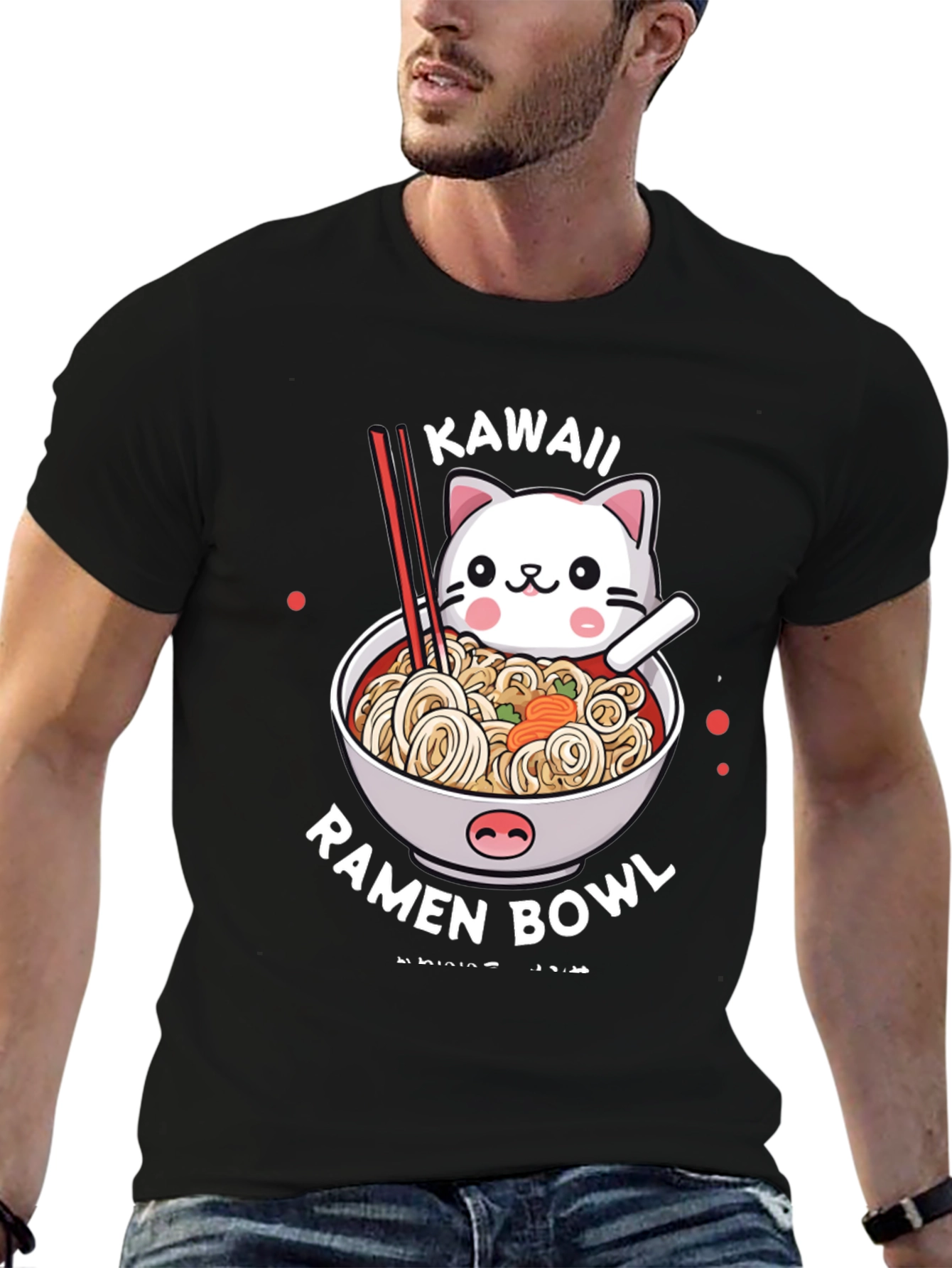 Kawaii Cat Ramen Bowl T-Shirt - Unisex Graphic Tee