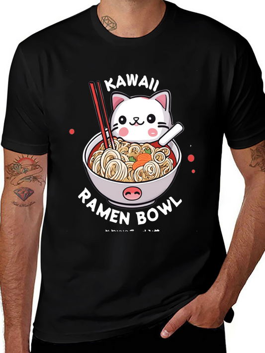 Kawaii Cat Ramen Bowl T-Shirt - Unisex Graphic Tee