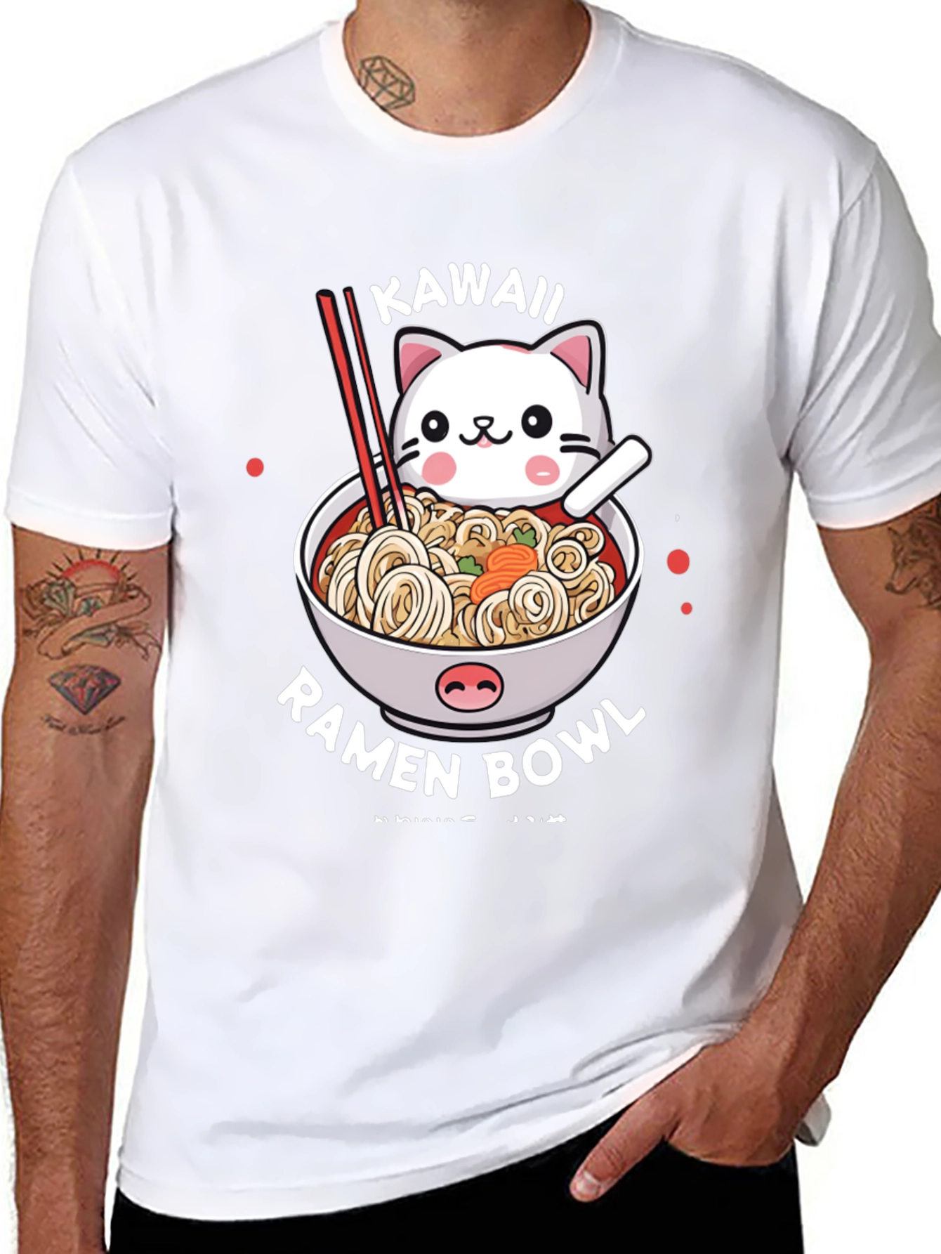 Kawaii Cat Ramen Bowl T-Shirt - Unisex Graphic Tee