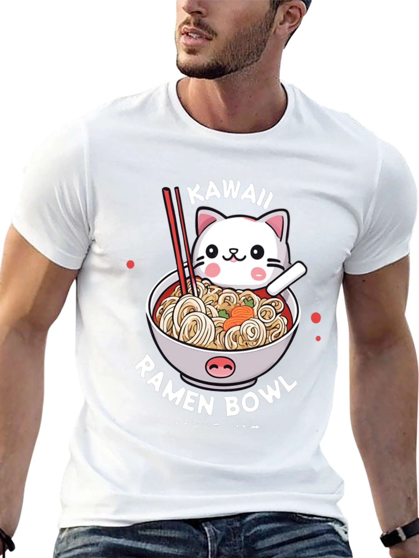 Kawaii Cat Ramen Bowl T-Shirt - Unisex Graphic Tee