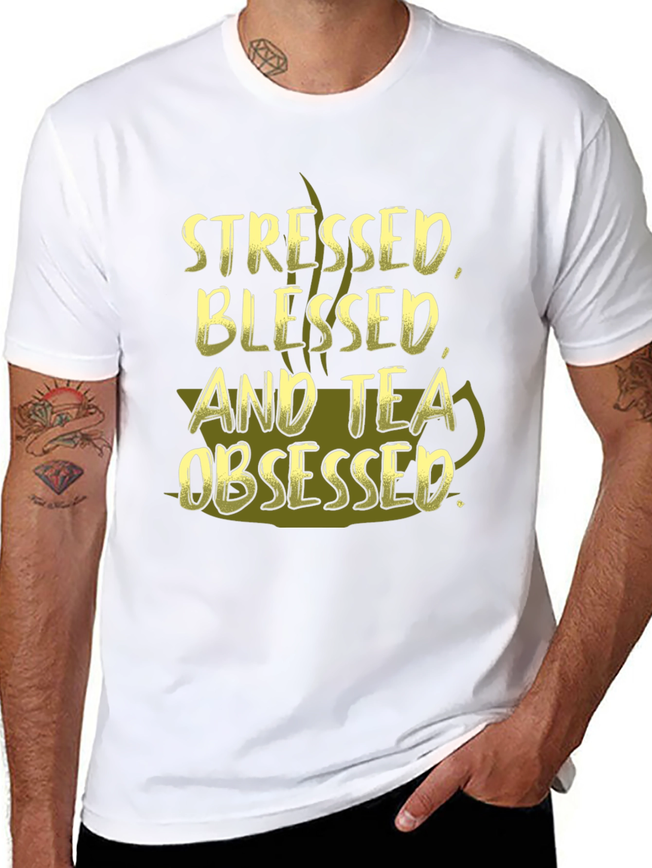 Stressed Blessed and Tea Obsessed Black T-Shirt