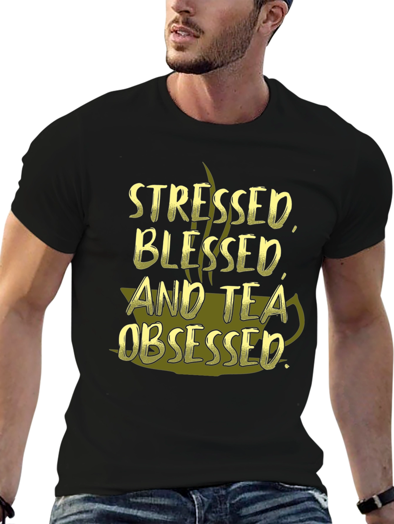 Stressed Blessed and Tea Obsessed Black T-Shirt