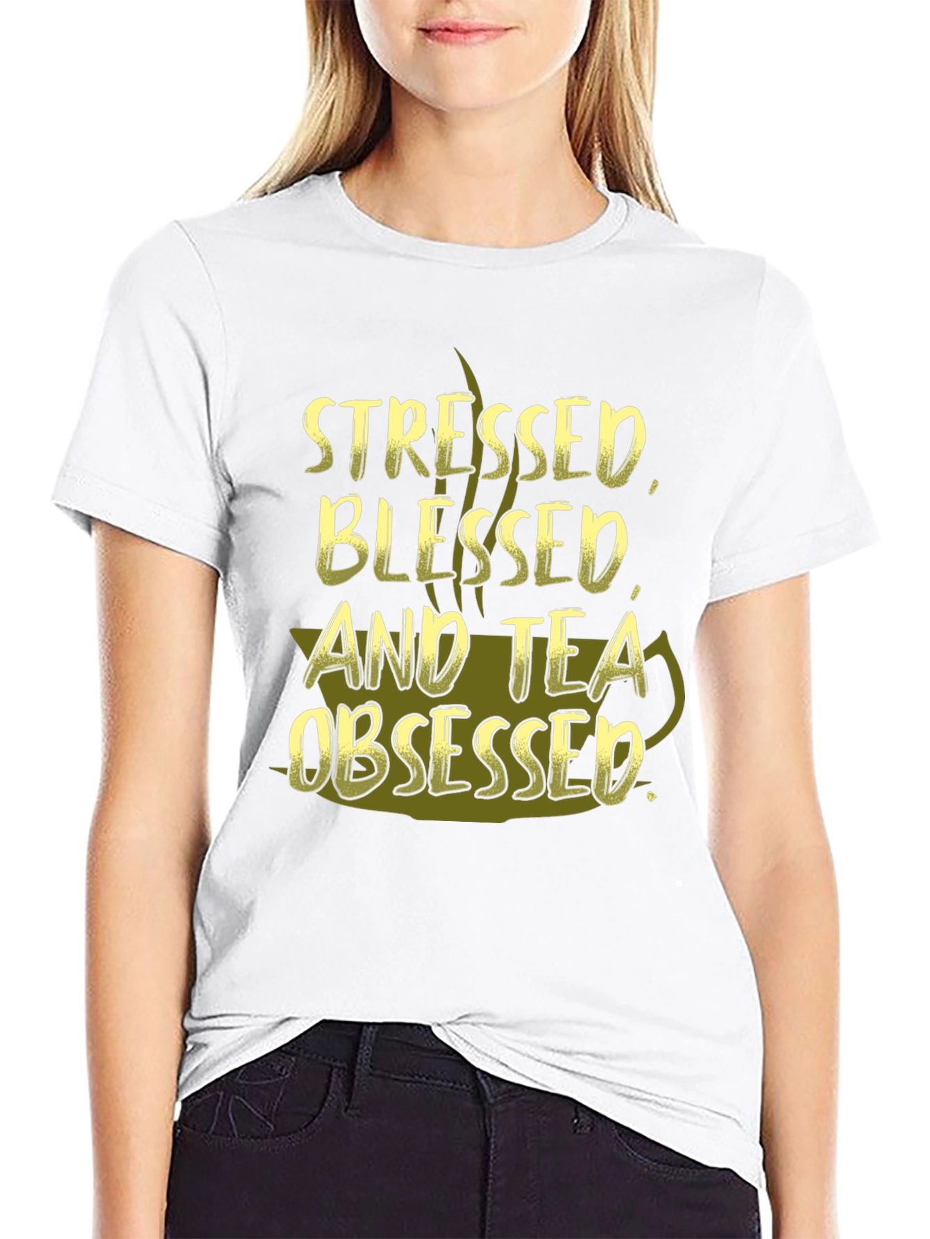 Stressed Blessed and Tea Obsessed Black T-Shirt