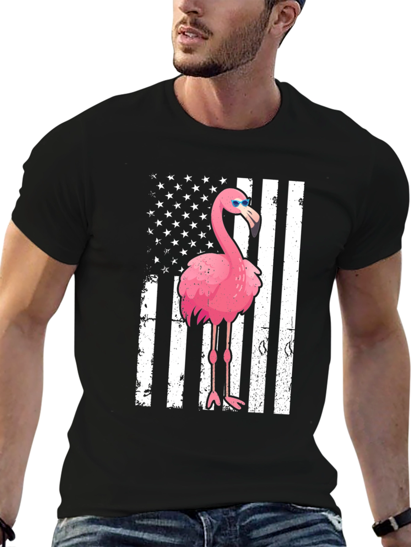 Flamingo USA Flag Graphic Tee