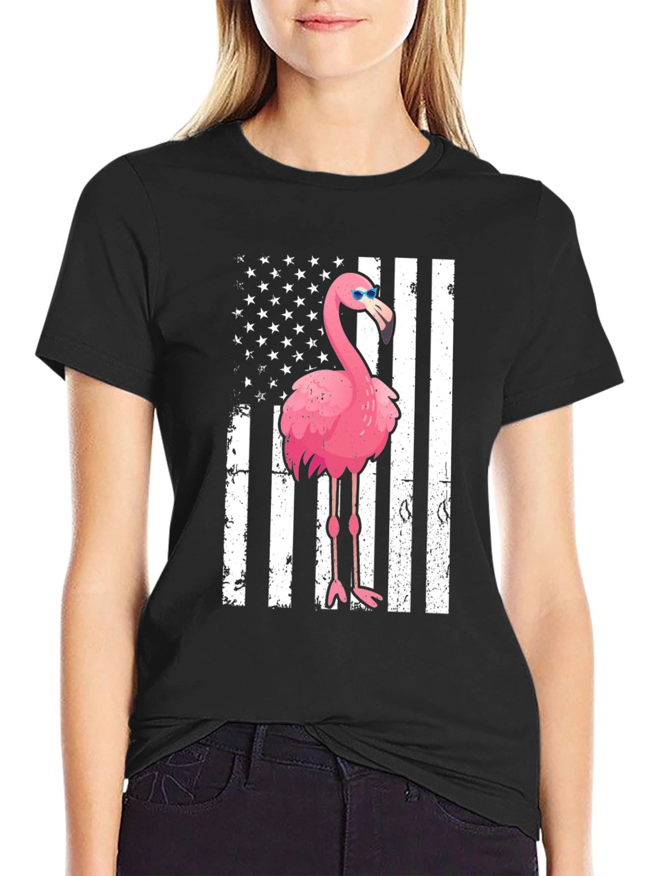 Flamingo USA Flag Graphic Tee
