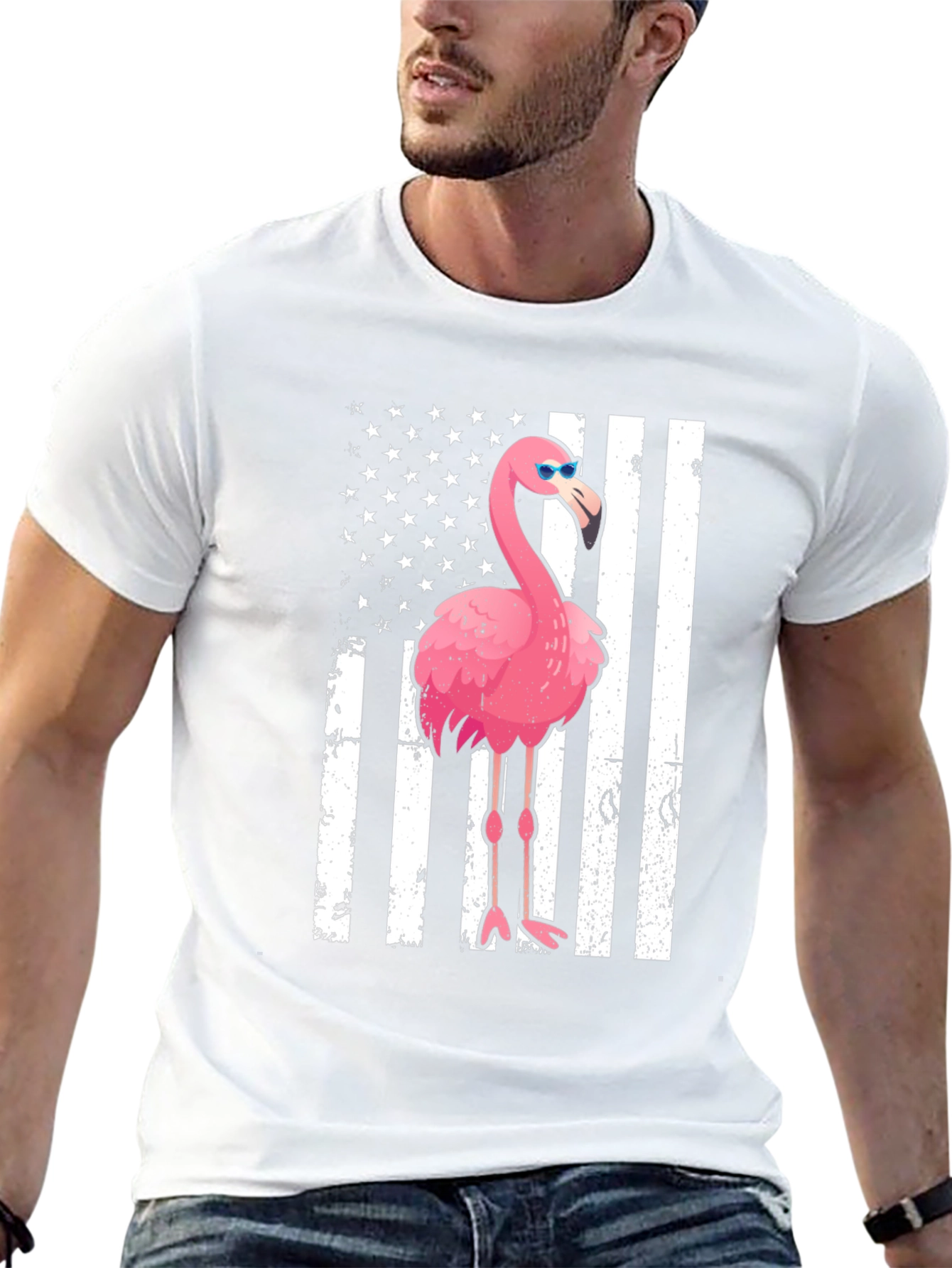 Flamingo USA Flag Graphic Tee