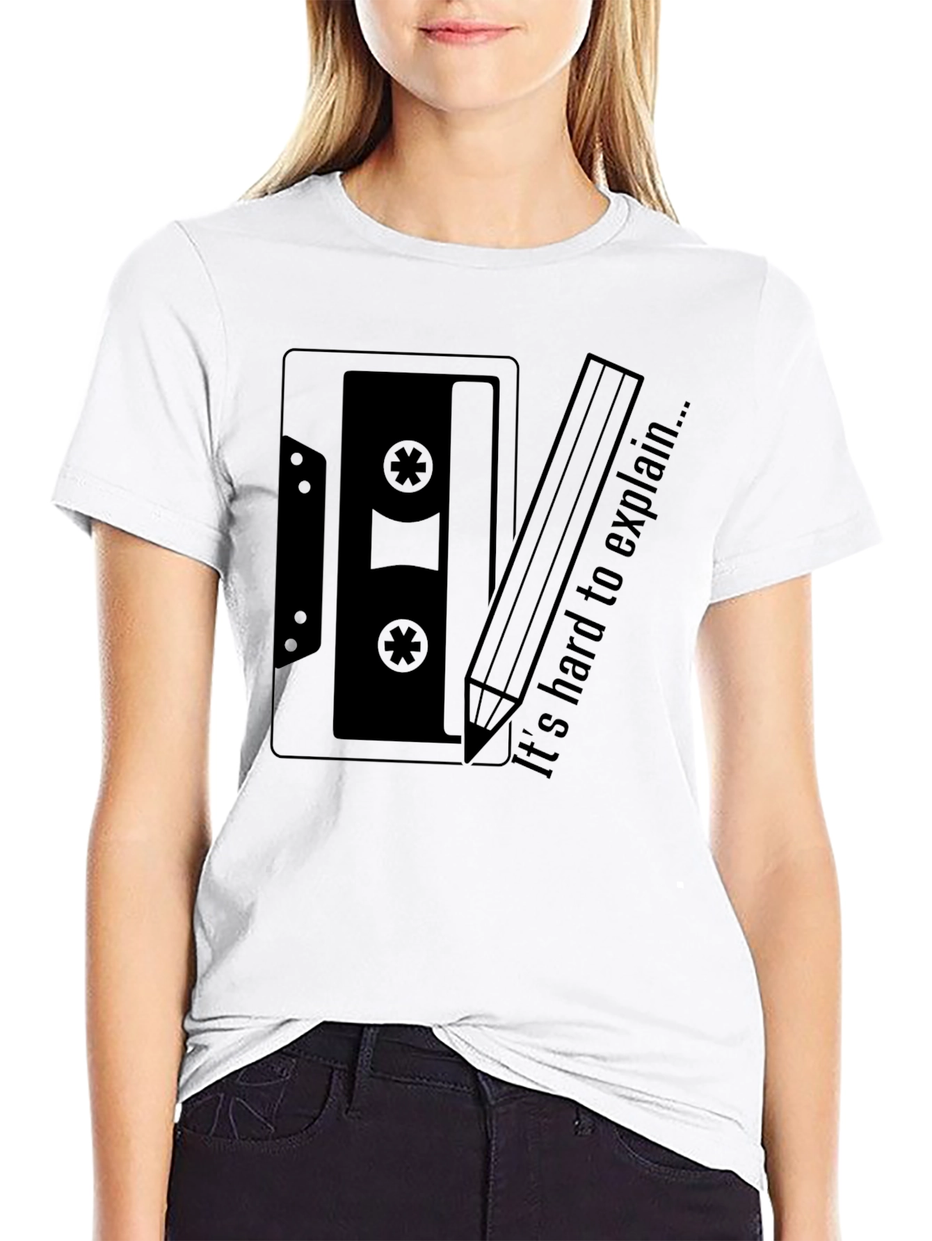 Retro Cassette Tape & Pencil Graphic T-Shirt