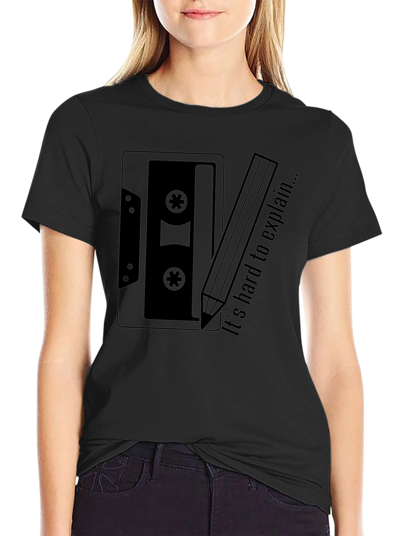 Retro Cassette Tape & Pencil Graphic T-Shirt