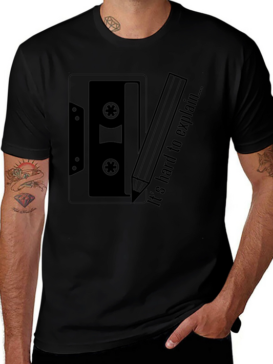 Retro Cassette Tape & Pencil Graphic T-Shirt