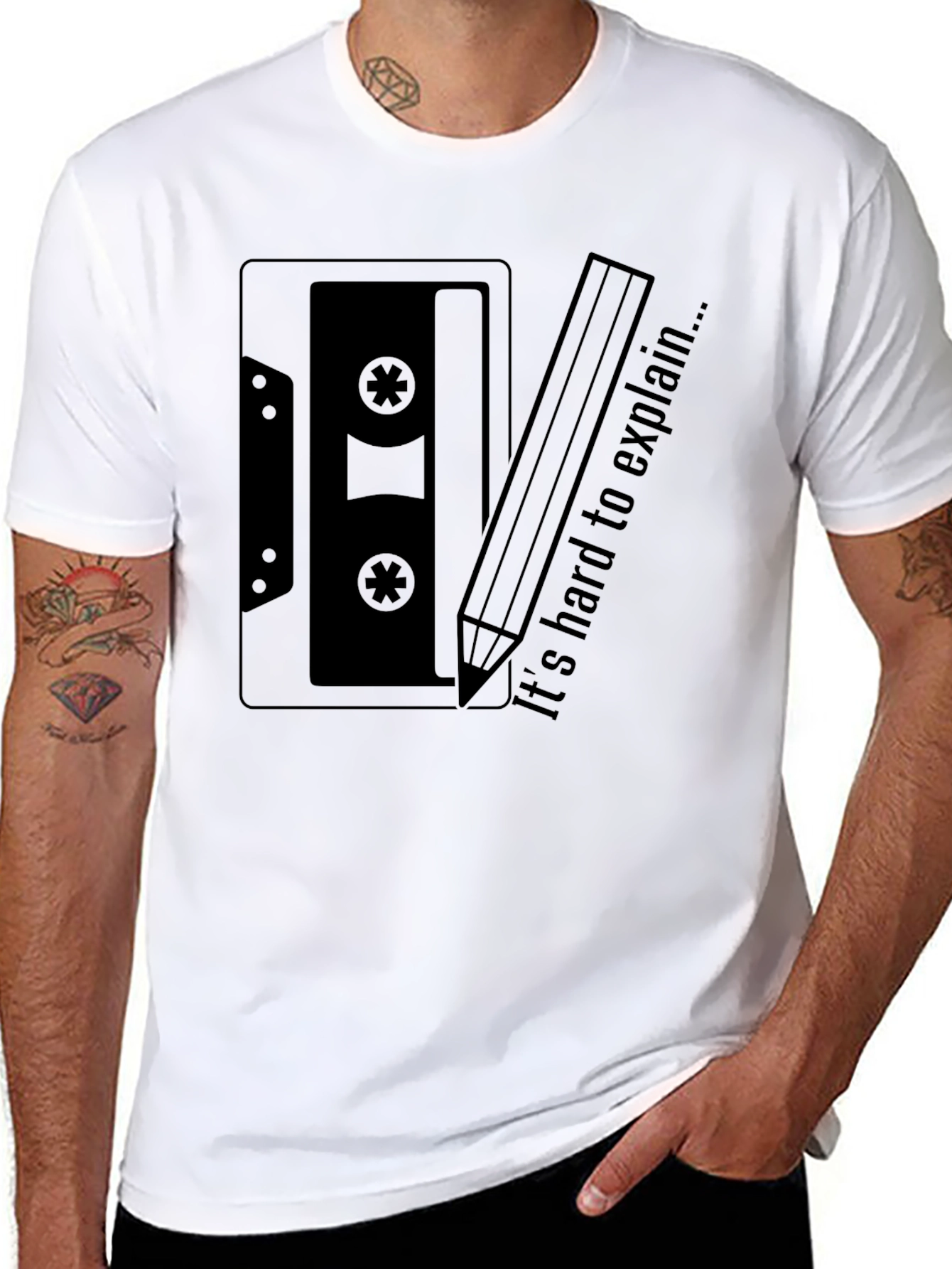 Retro Cassette Tape & Pencil Graphic T-Shirt