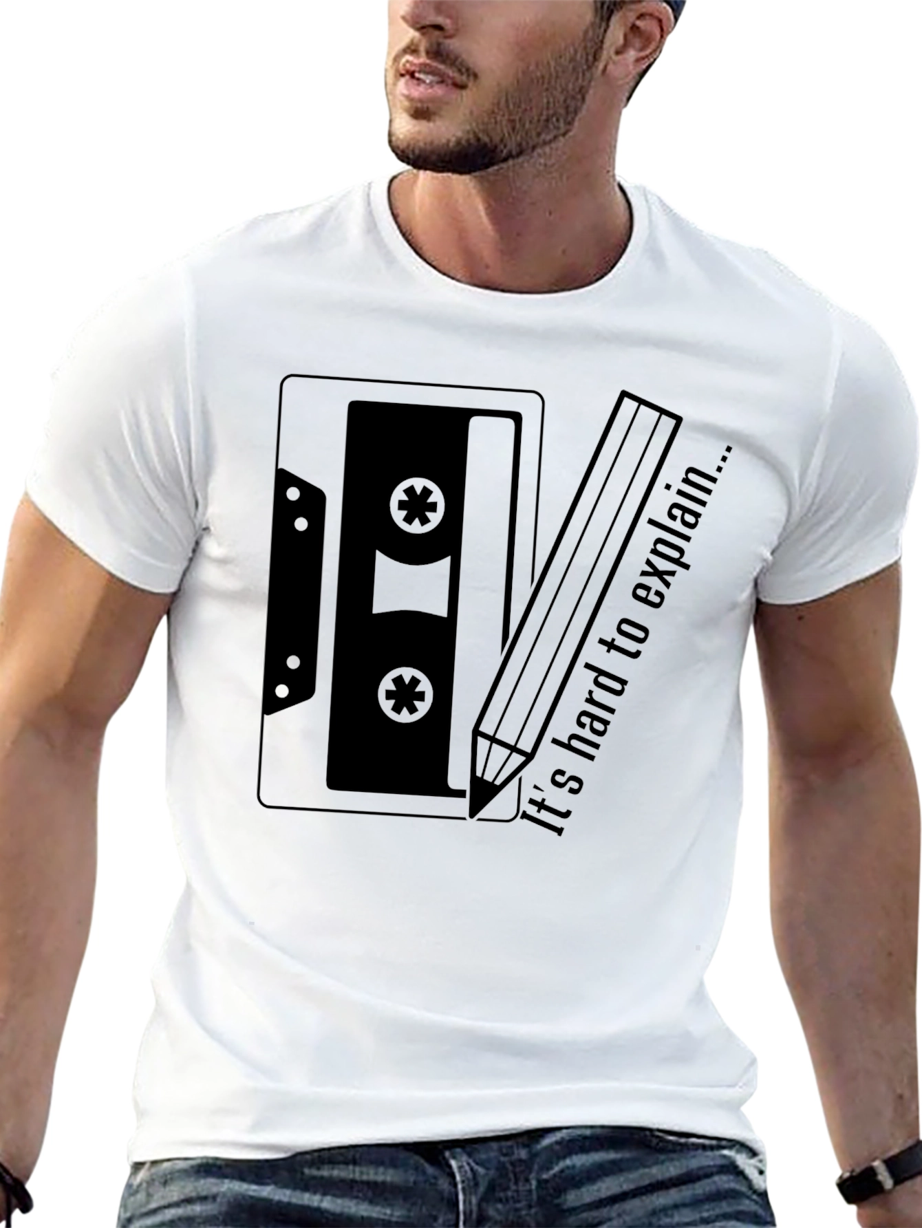 Retro Cassette Tape & Pencil Graphic T-Shirt
