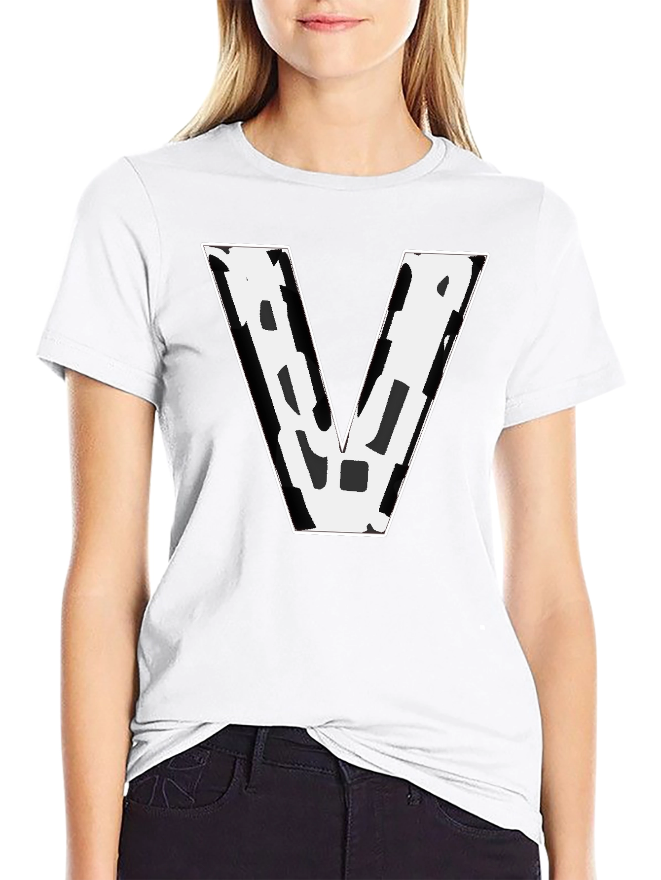 Bold V Graphic Tee - Black Cotton Blend