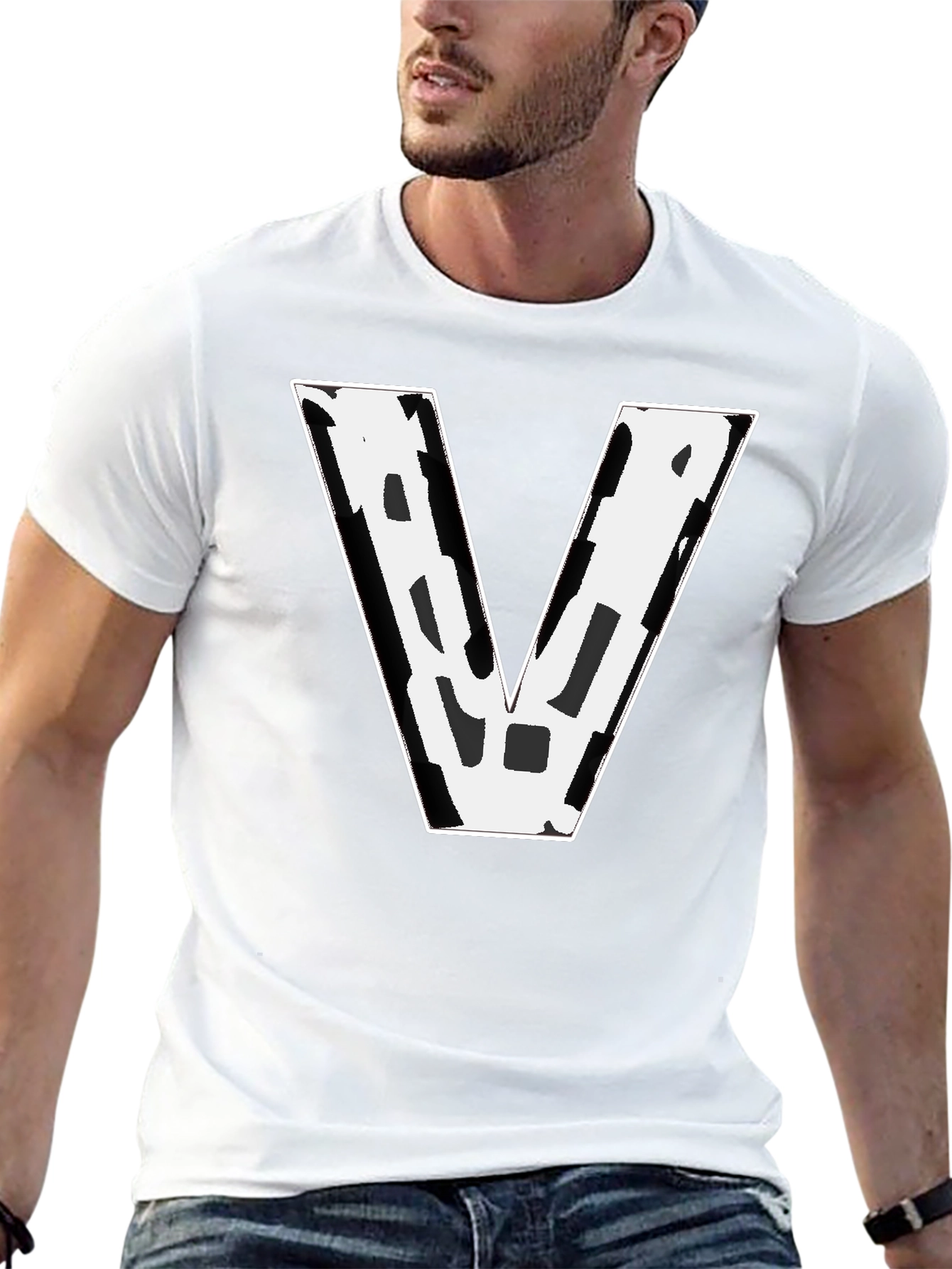 Bold V Graphic Tee - Black Cotton Blend