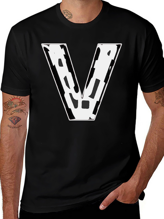 Bold V Graphic Tee - Black Cotton Blend