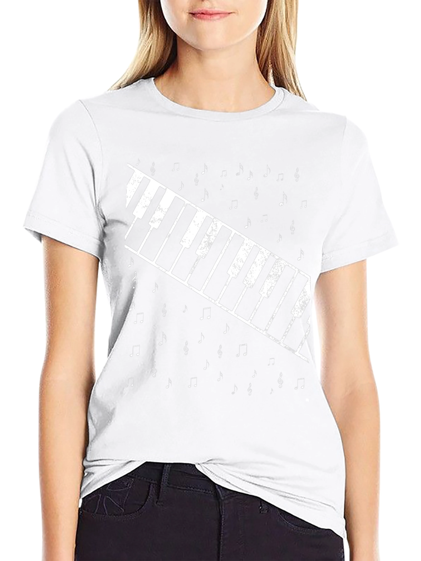 Piano Keys & Music Notes Graphic Tee - Black
