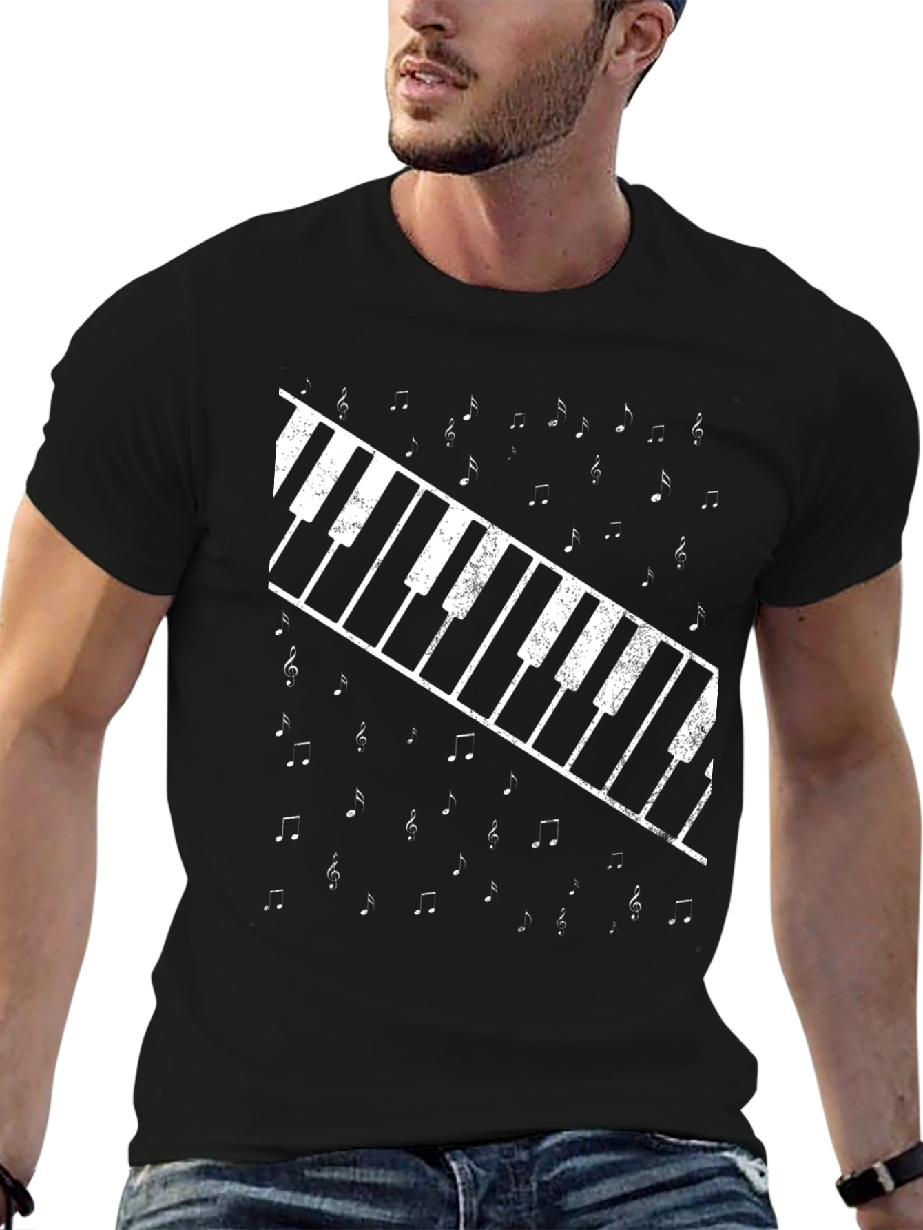Piano Keys & Music Notes Graphic Tee - Black