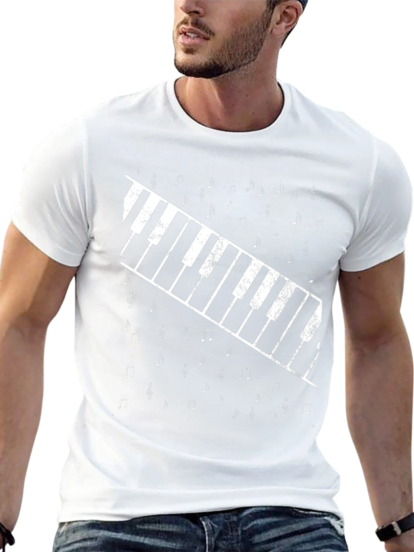 Piano Keys & Music Notes Graphic Tee - Black
