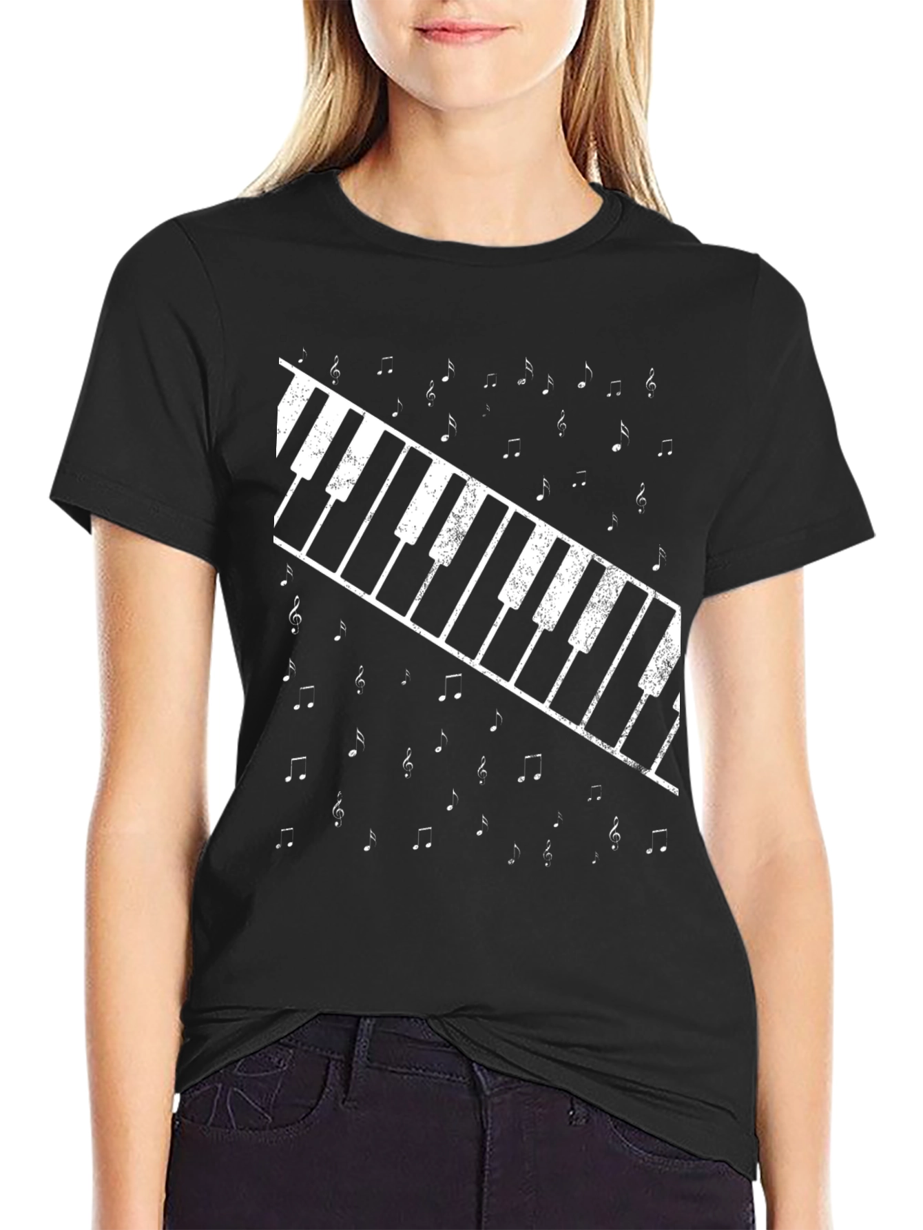 Piano Keys & Music Notes Graphic Tee - Black