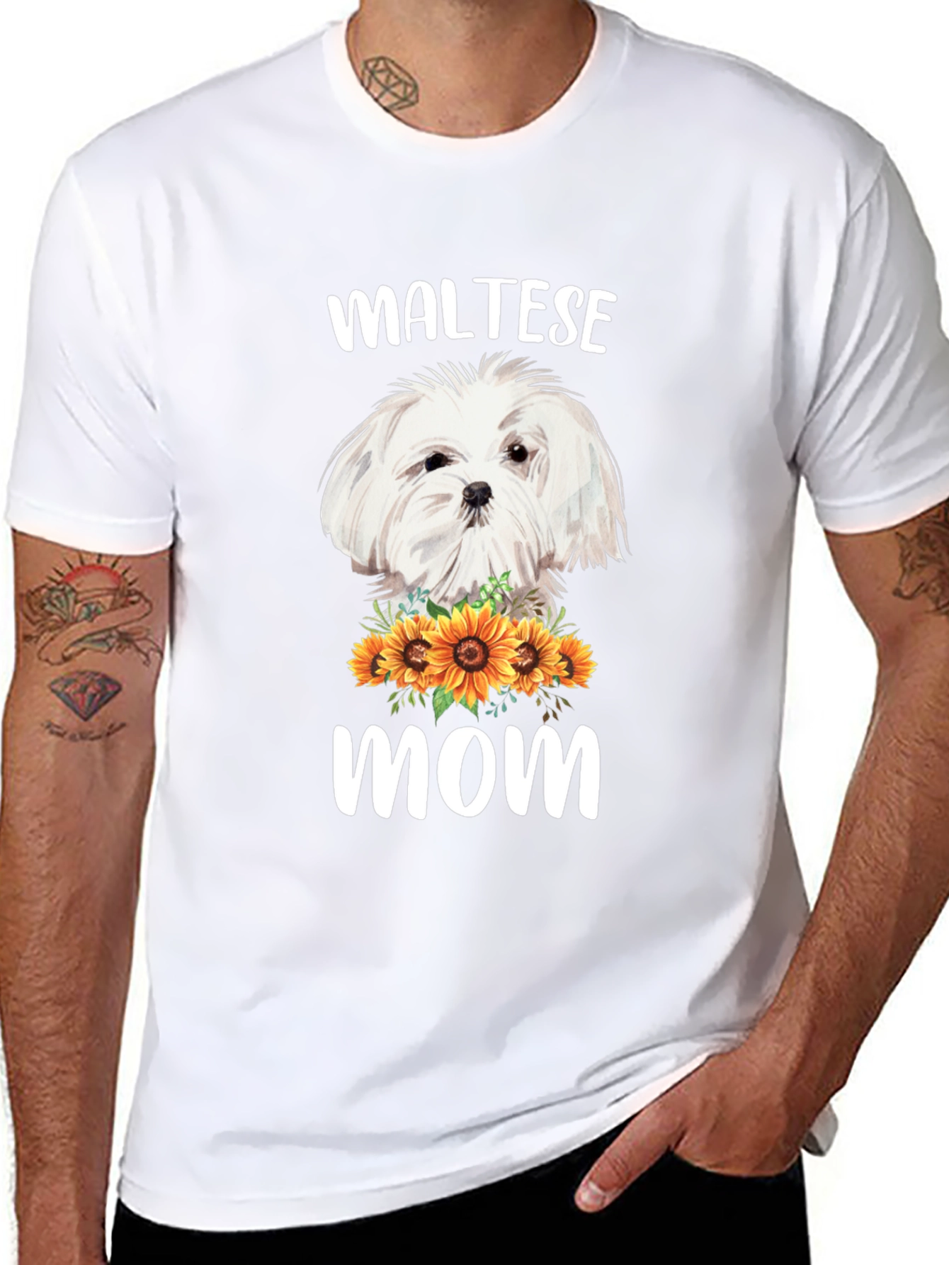 Maltese Mom T-Shirt Sunflower Dog Lover Tee