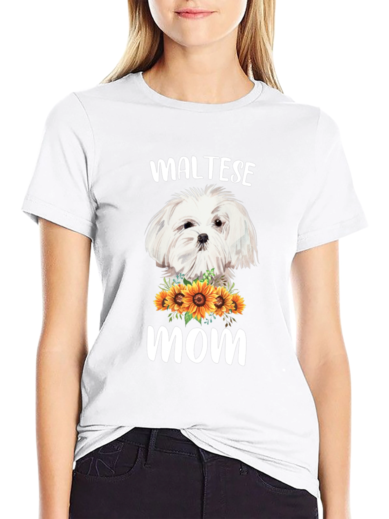 Maltese Mom T-Shirt Sunflower Dog Lover Tee