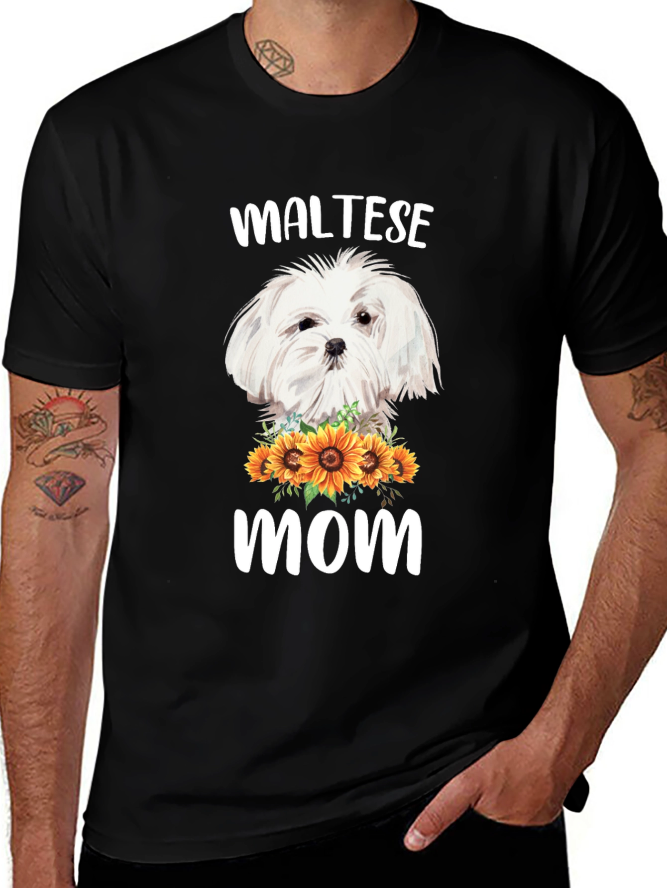 Maltese Mom T-Shirt Sunflower Dog Lover Tee