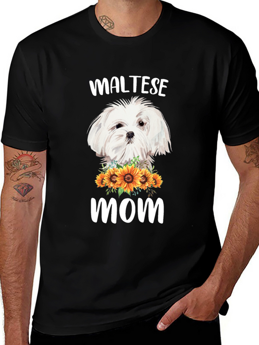 Maltese Mom T-Shirt Sunflower Dog Lover Tee