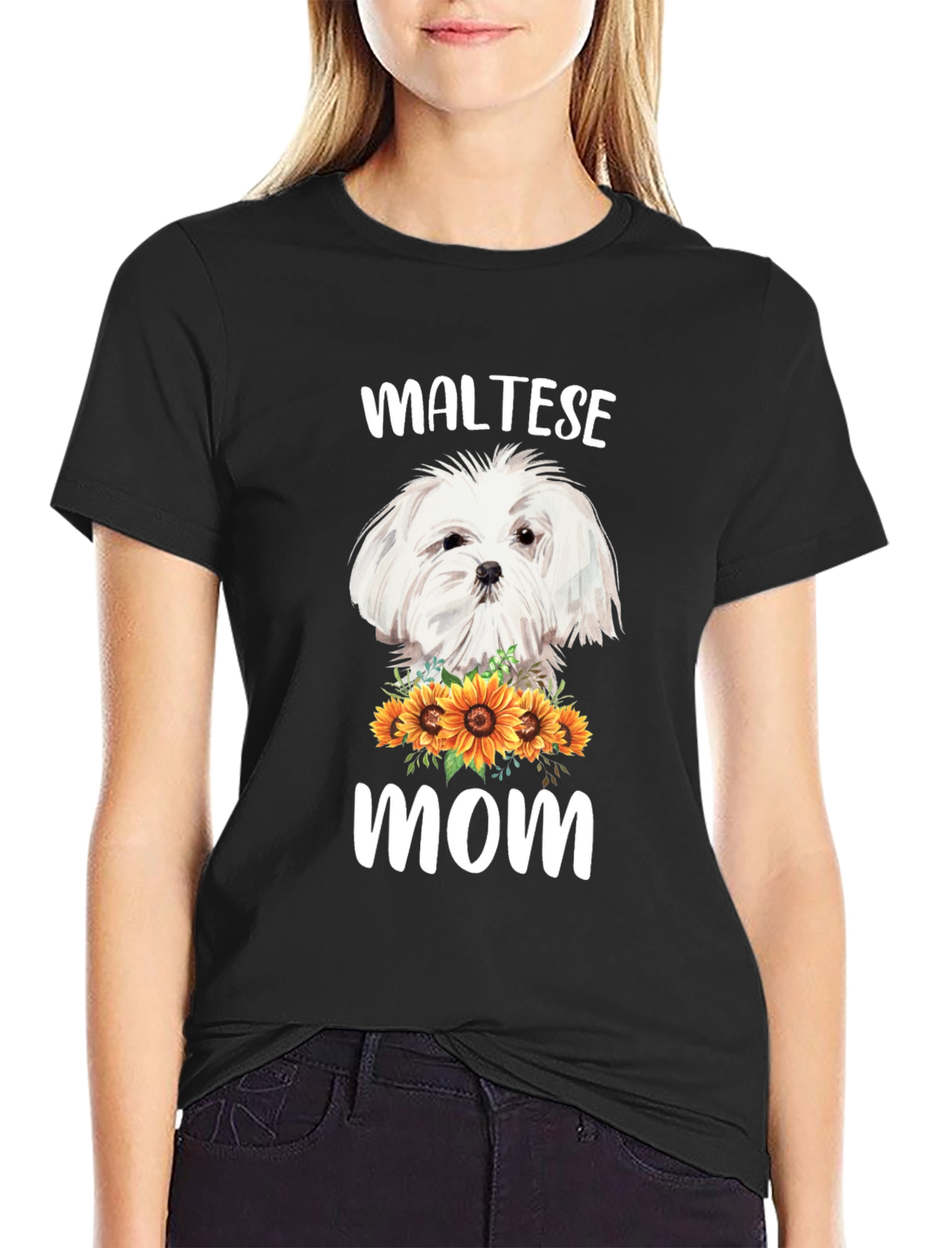 Maltese Mom T-Shirt Sunflower Dog Lover Tee
