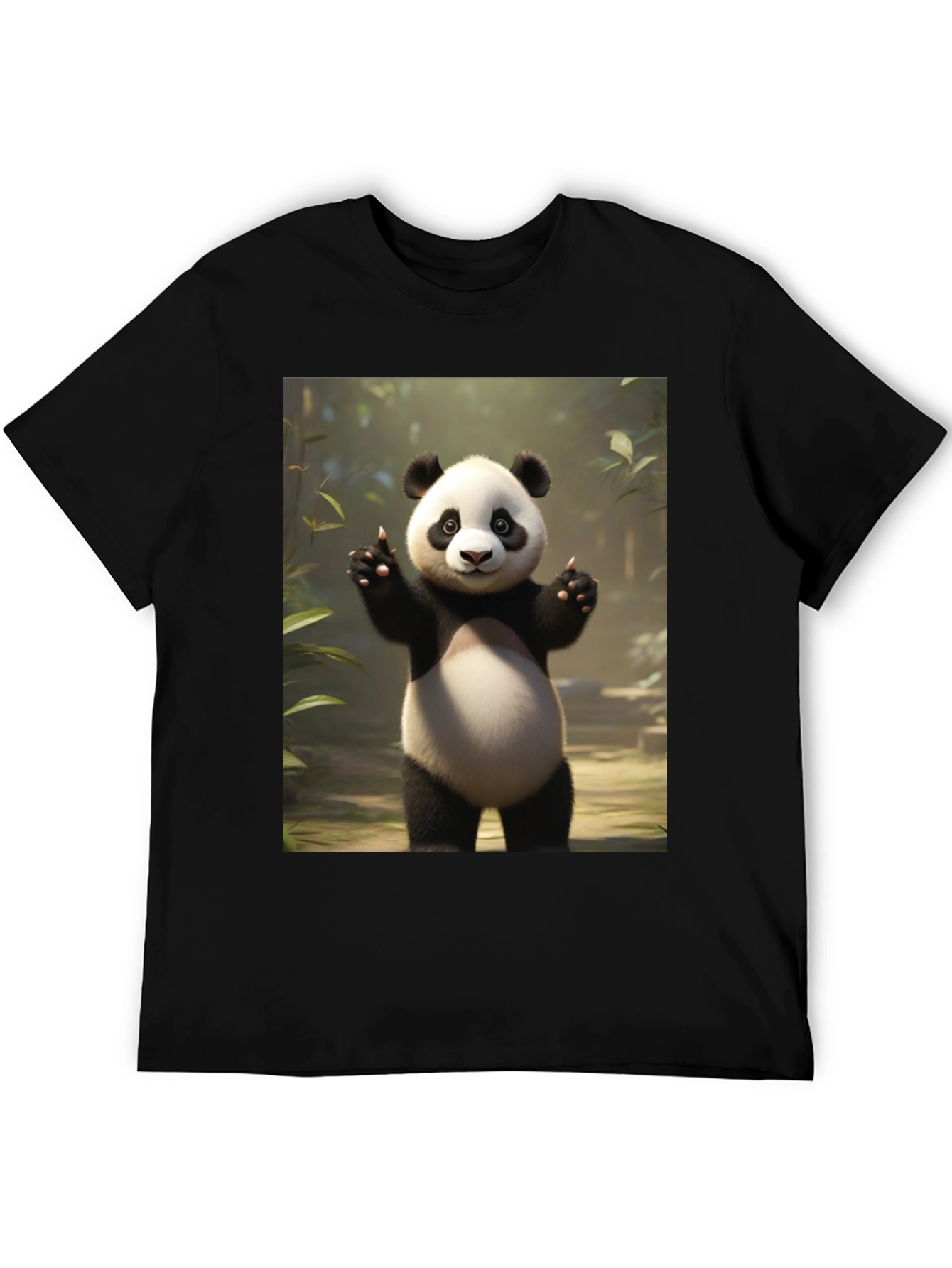 Cute Panda Graphic Black T-Shirt