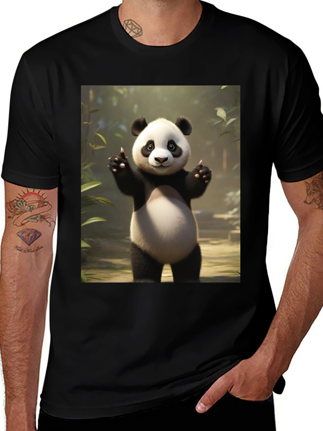 Cute Panda Graphic Black T-Shirt