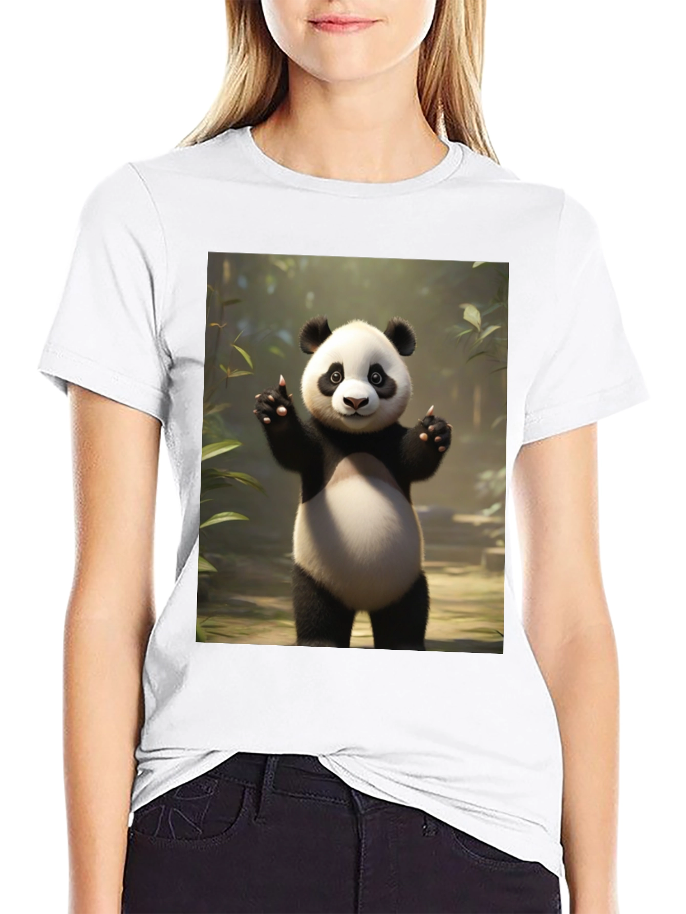Cute Panda Graphic Black T-Shirt