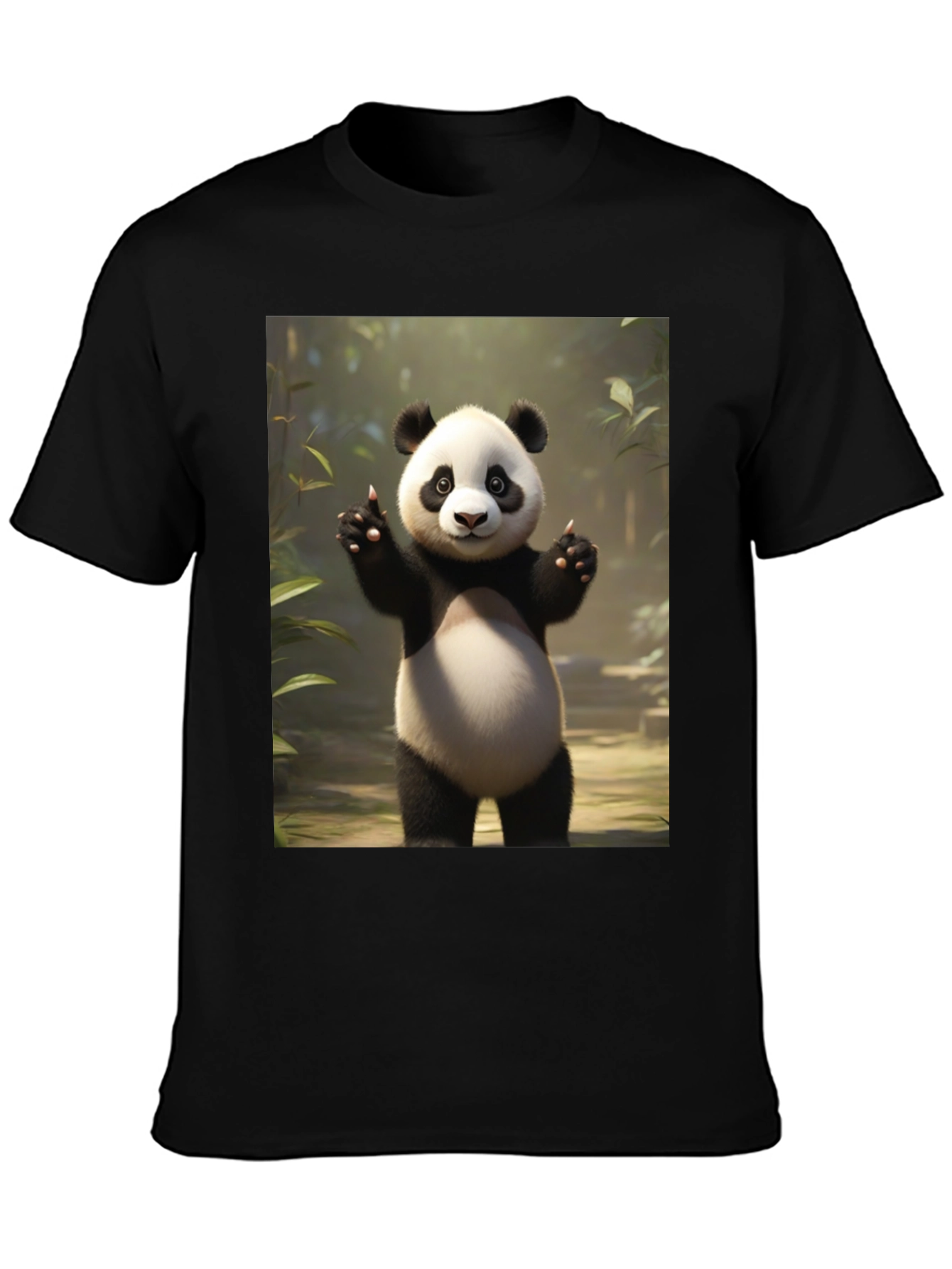 Cute Panda Graphic Black T-Shirt