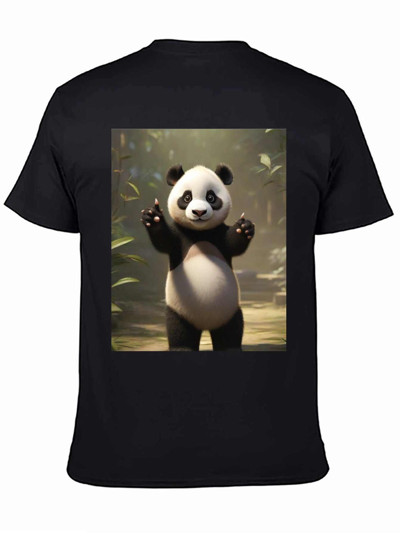 Cute Panda Graphic Black T-Shirt