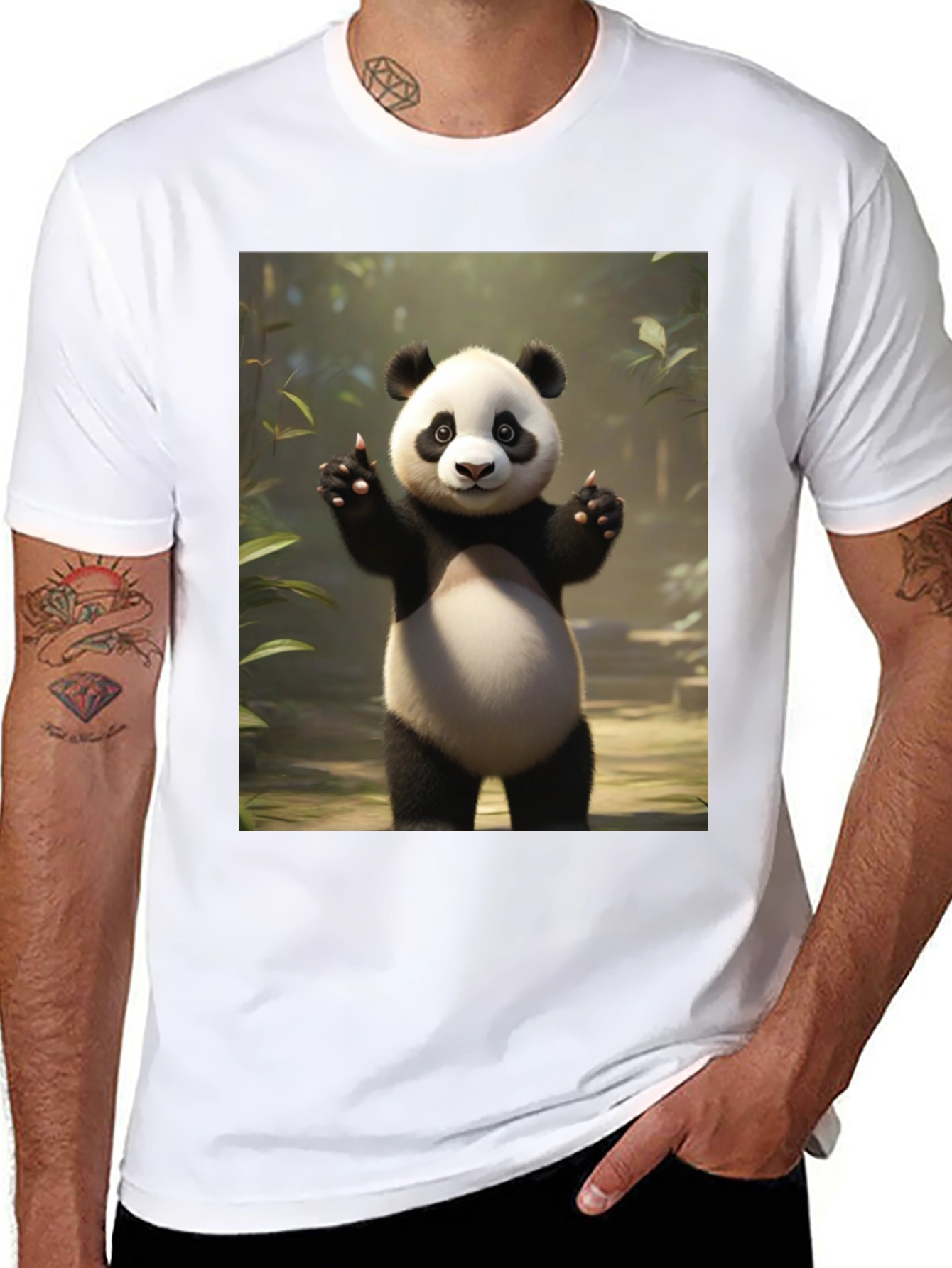 Cute Panda Graphic Black T-Shirt