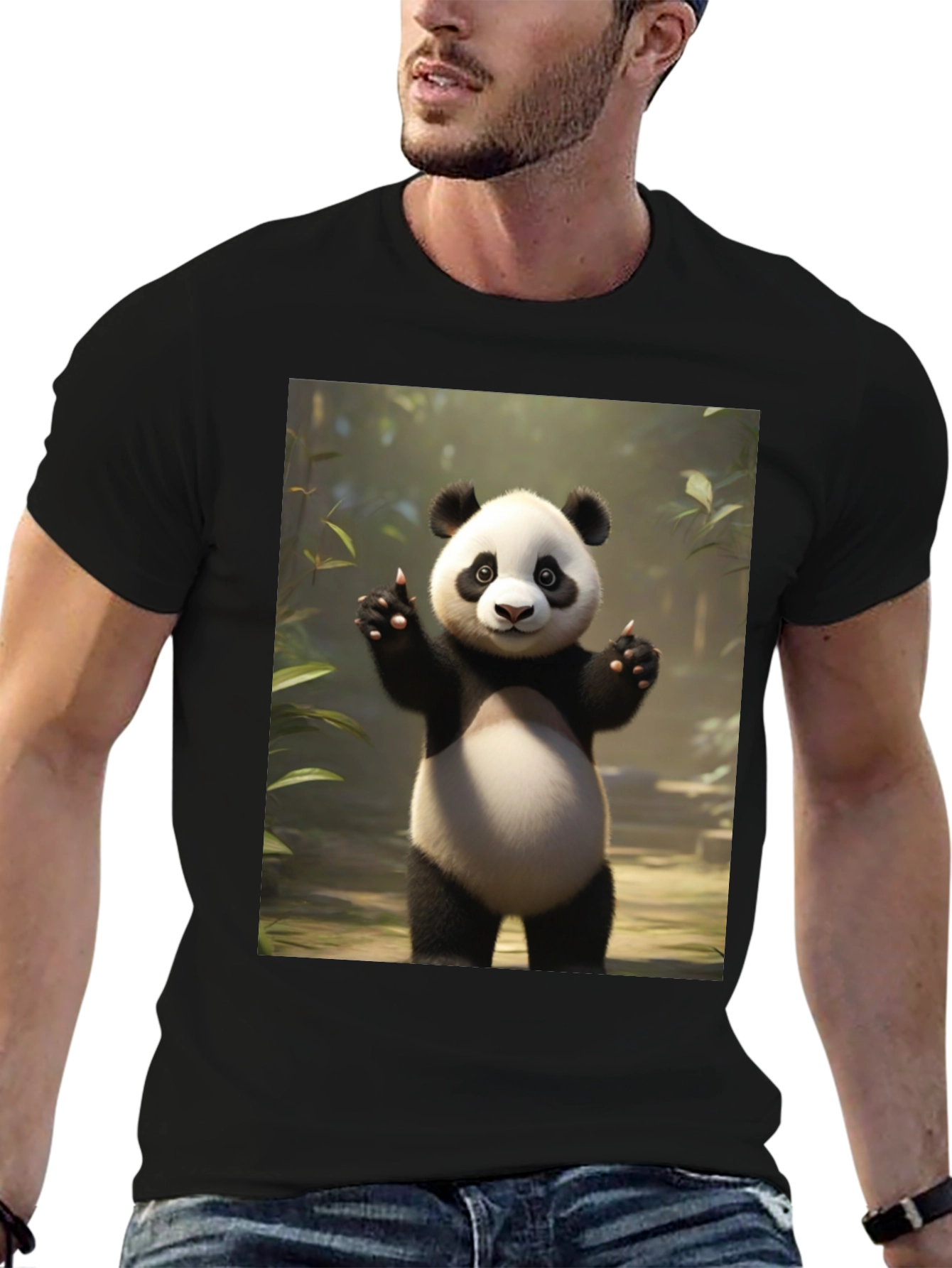 Cute Panda Graphic Black T-Shirt