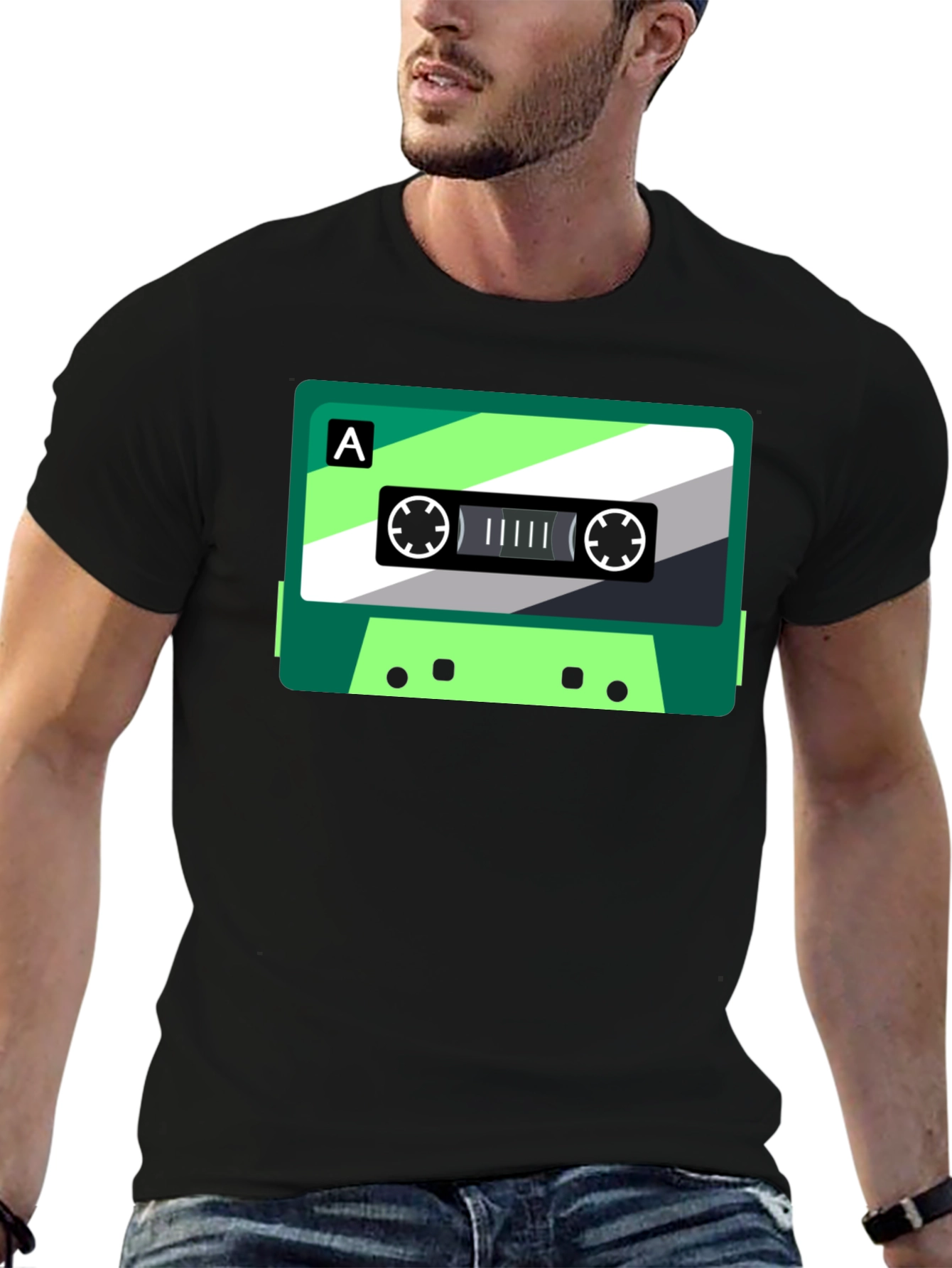 Retro Cassette Graphic Tee - Black Cotton Blend