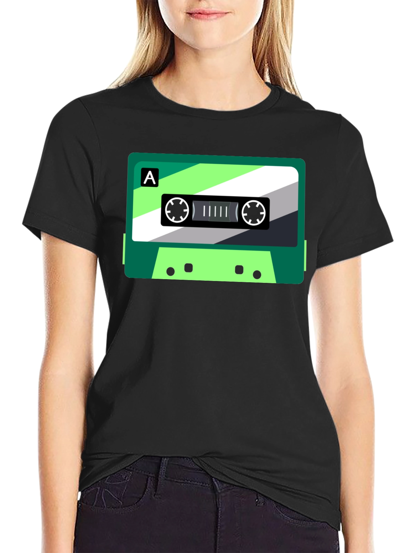 Retro Cassette Graphic Tee - Black Cotton Blend