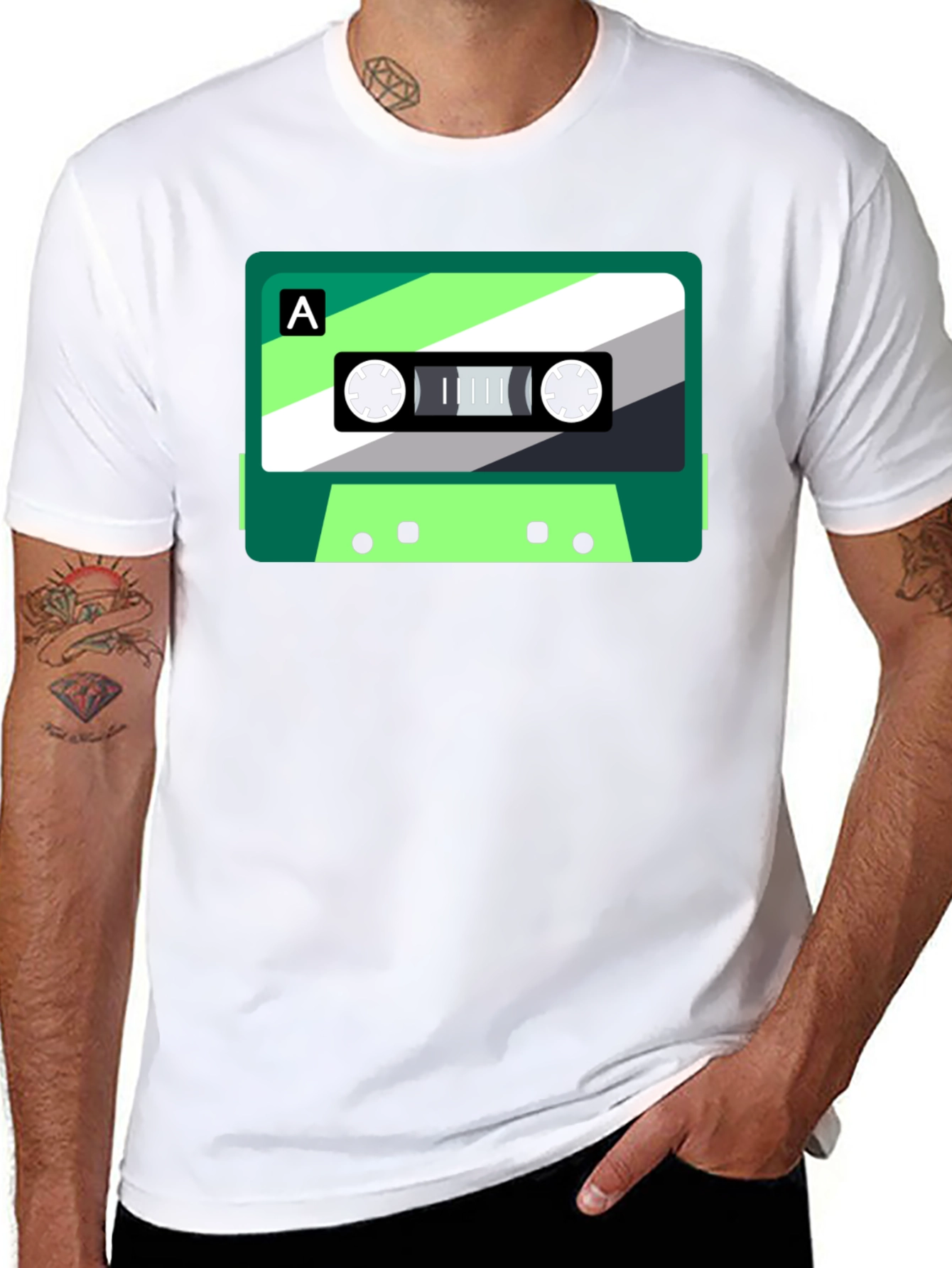 Retro Cassette Graphic Tee - Black Cotton Blend