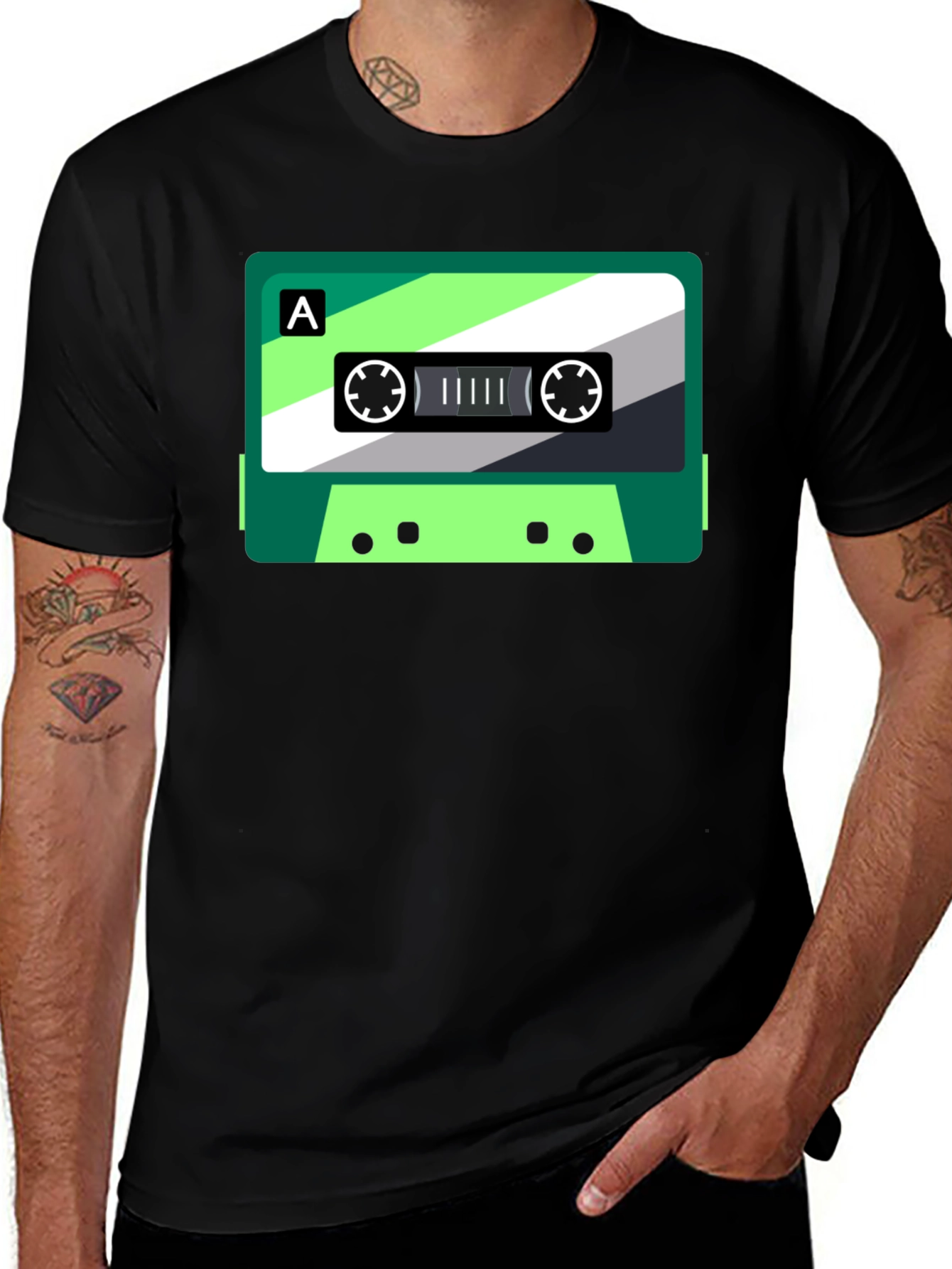 Retro Cassette Graphic Tee - Black Cotton Blend
