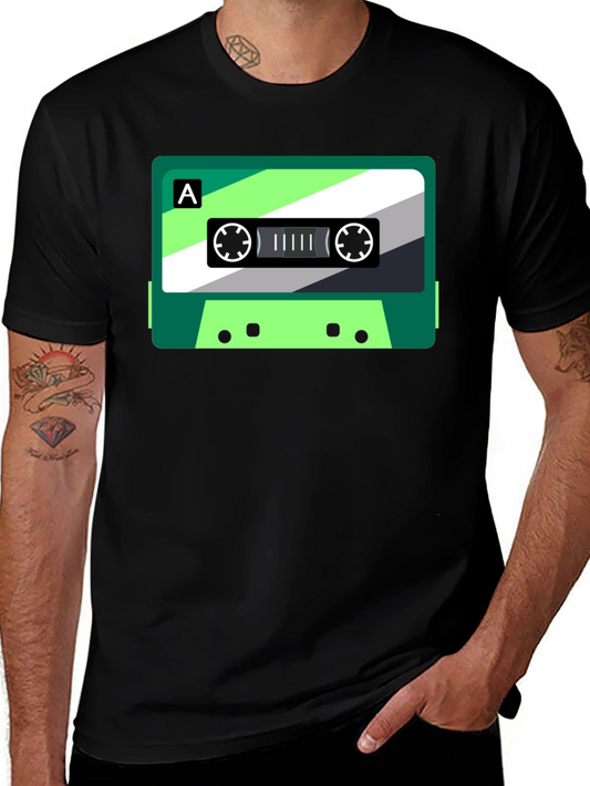 Retro Cassette Graphic Tee - Black Cotton Blend