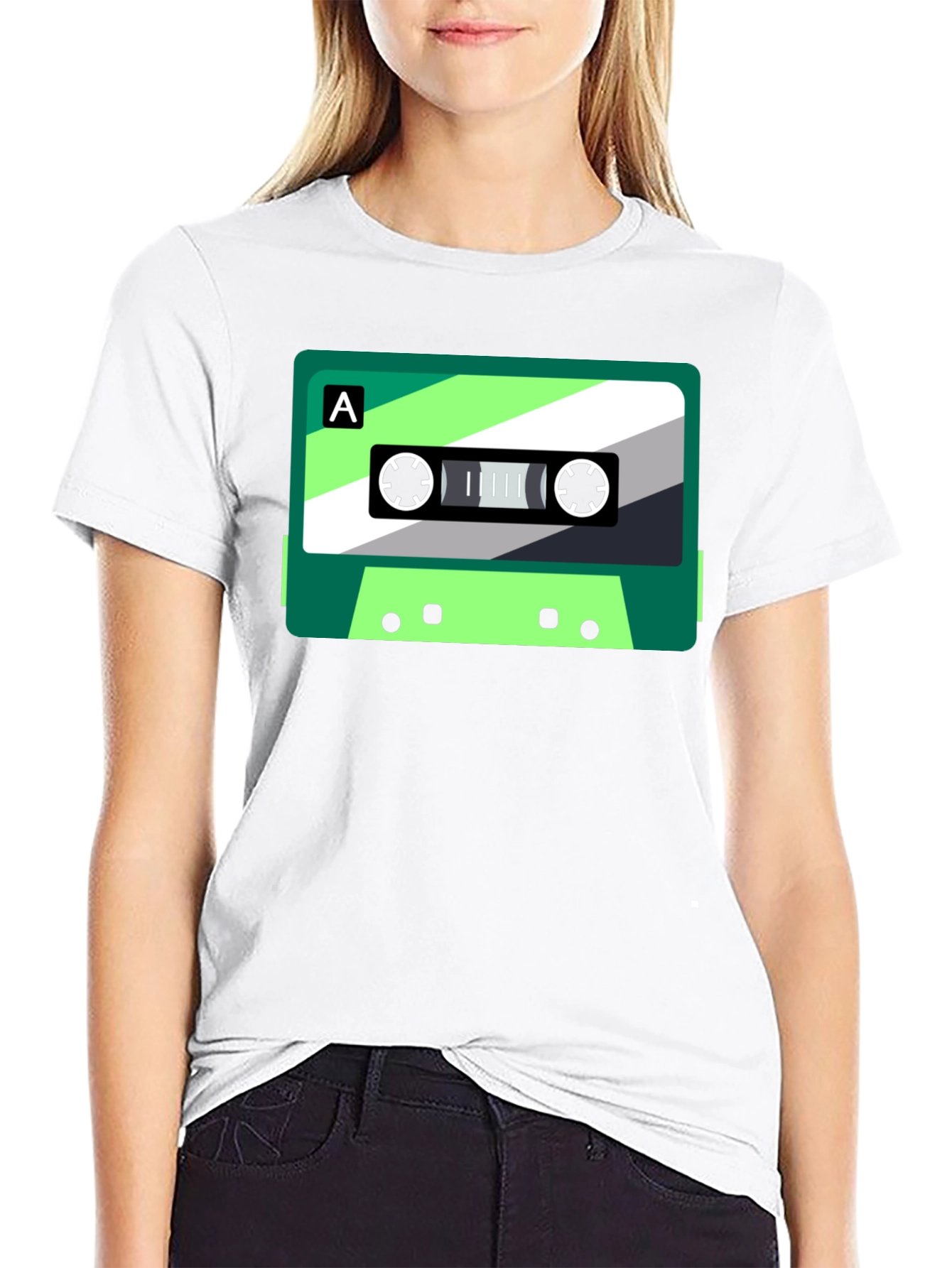 Retro Cassette Graphic Tee - Black Cotton Blend
